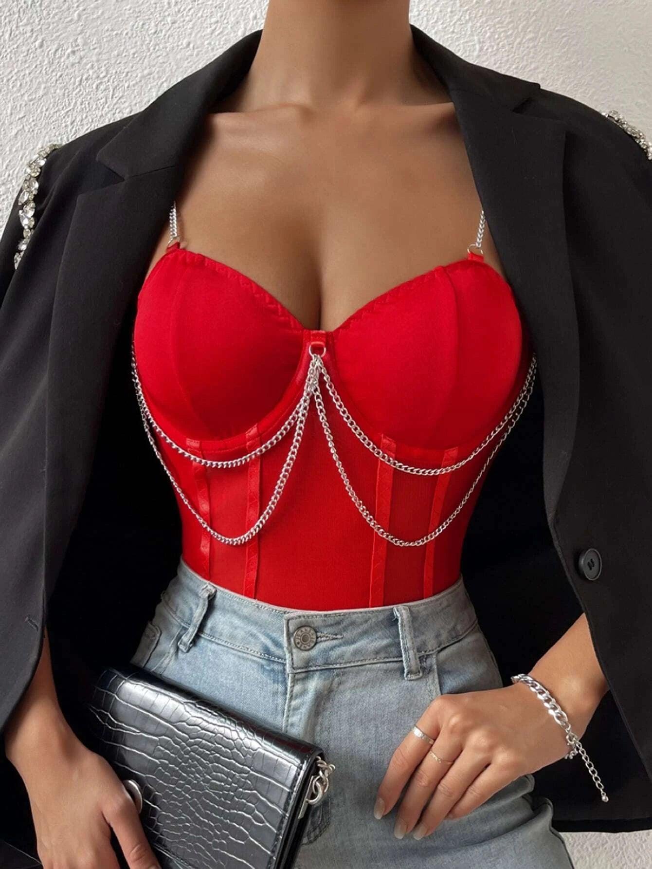 Chain Detail Cami Bodysuit-Comfy Jumpsuits