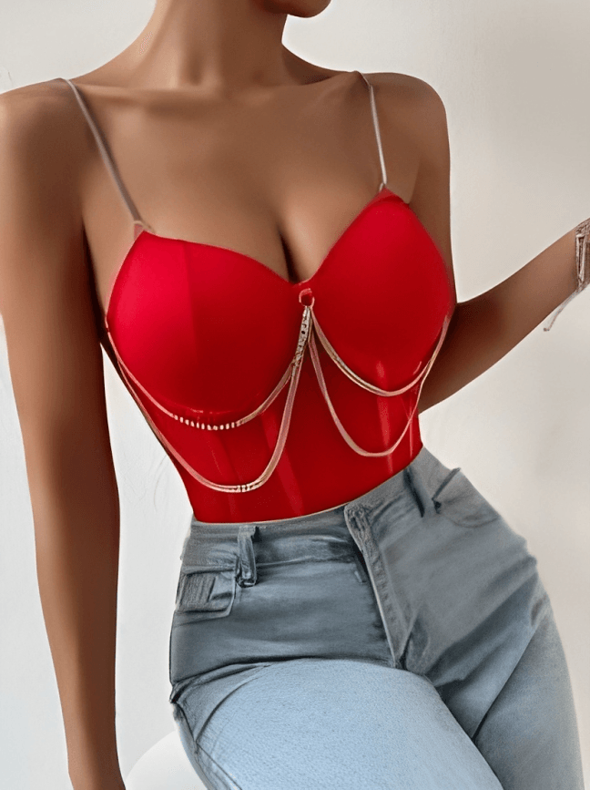 Chain Detail Cami Bodysuit-Comfy Jumpsuits