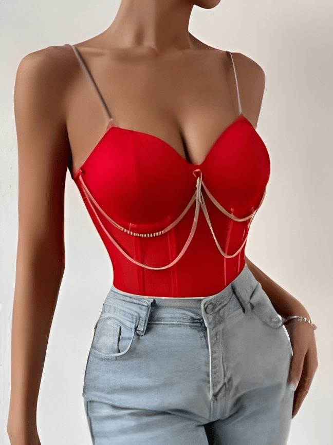 Chain Detail Cami Bodysuit-Comfy Jumpsuits