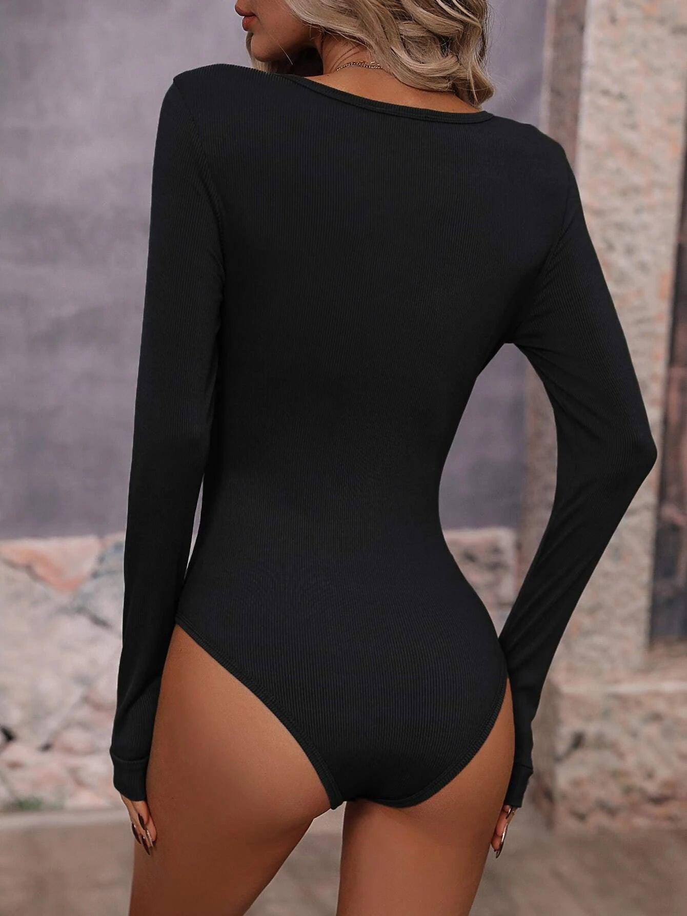 Contrast Lace Bodysuit-Comfy Jumpsuits