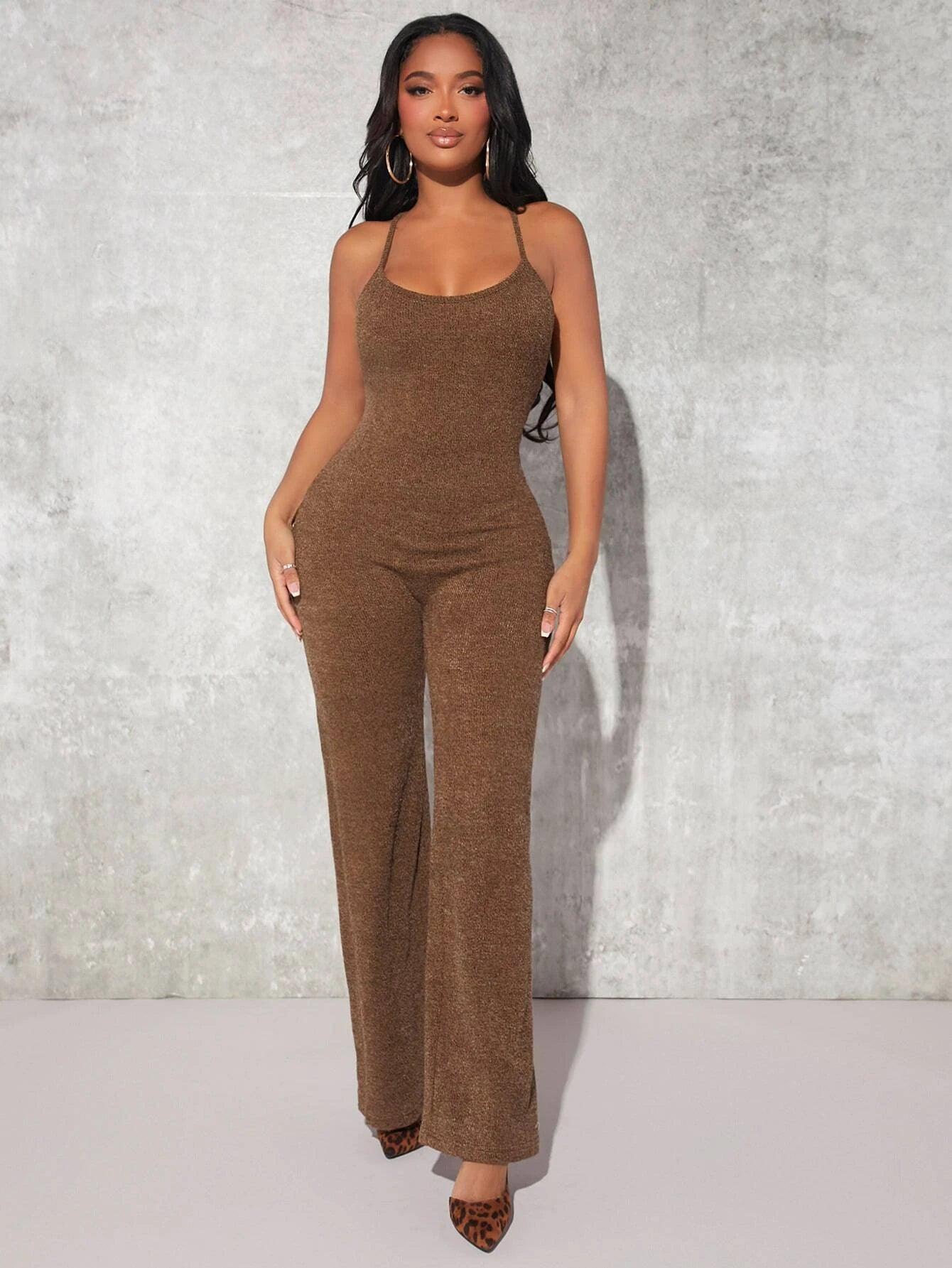 Crisscross Backless Cami Jumpsuit-Comfy Jumpsuits