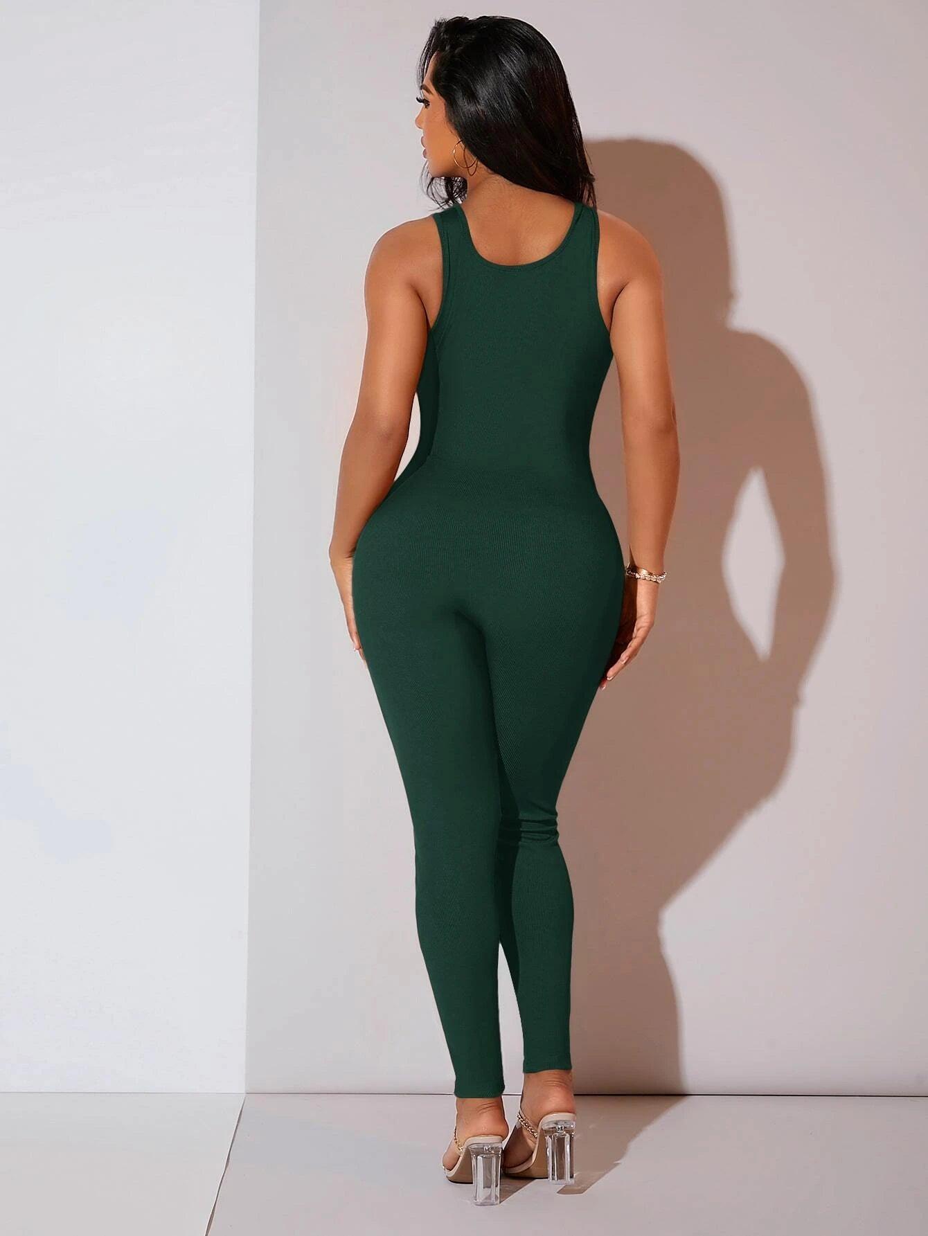 Ribbed Knit Unitard Jumpsuit-Comfy Jumpsuits