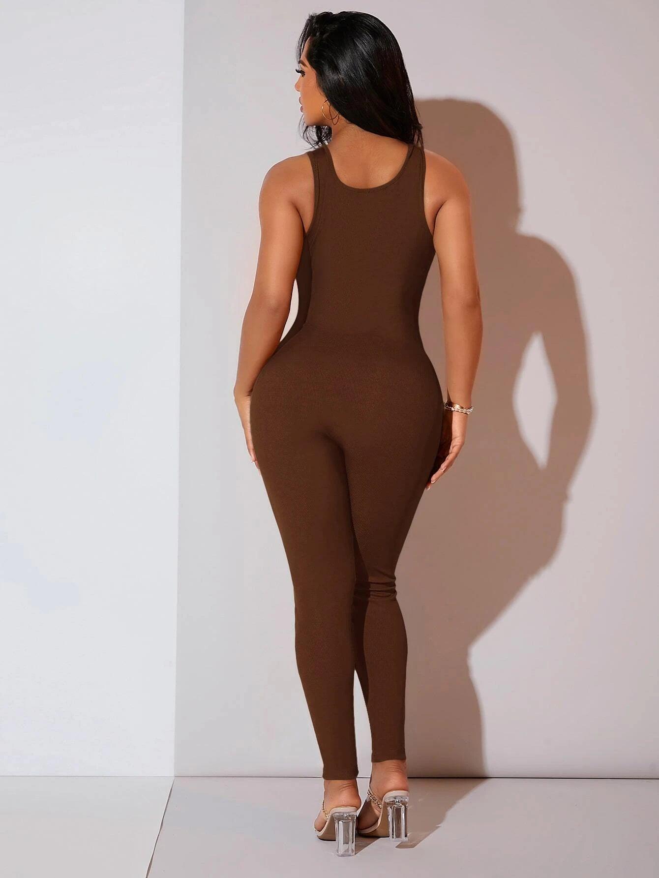 Ribbed Knit Unitard Jumpsuit-Comfy Jumpsuits