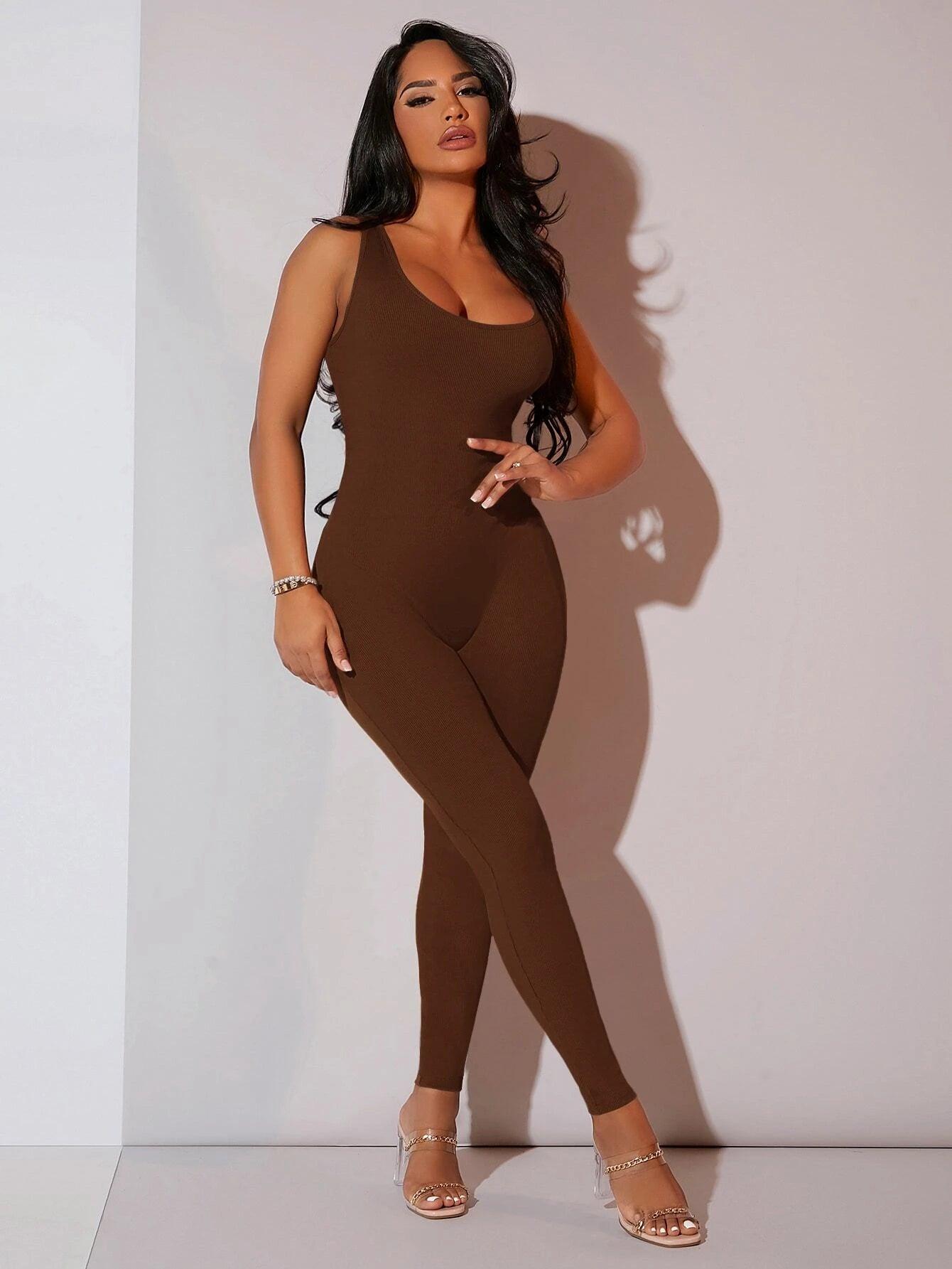 Ribbed Knit Unitard Jumpsuit-Comfy Jumpsuits