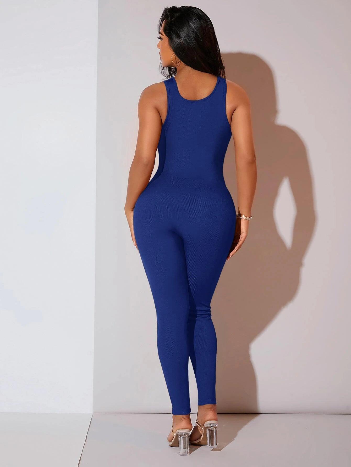 Ribbed Knit Unitard Jumpsuit-Comfy Jumpsuits