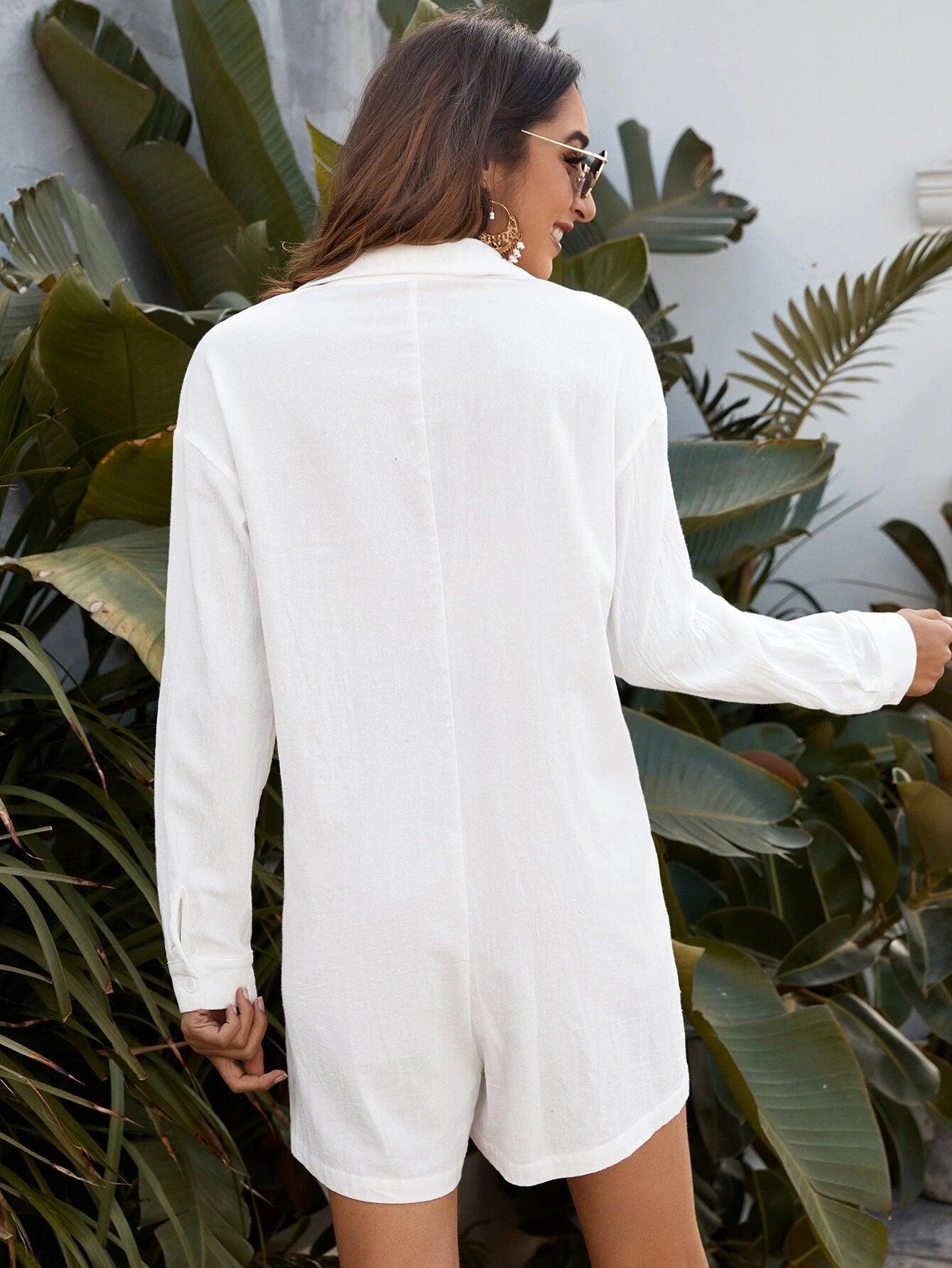 Button Front Solid Romper Without Belt-Comfy Jumpsuits