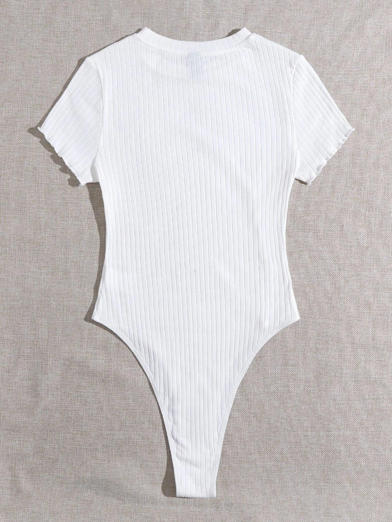 Lettuce Trim Ribbed Knit Bodysuit-Comfy Jumpsuits
