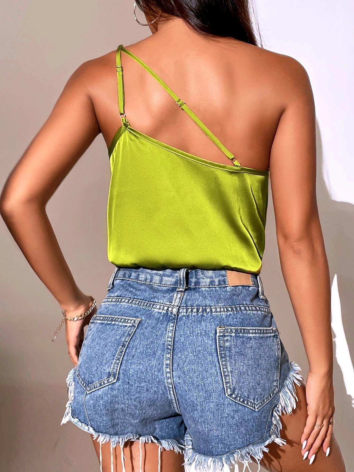 One Shoulder Draped Bodysuit-Comfy Jumpsuits