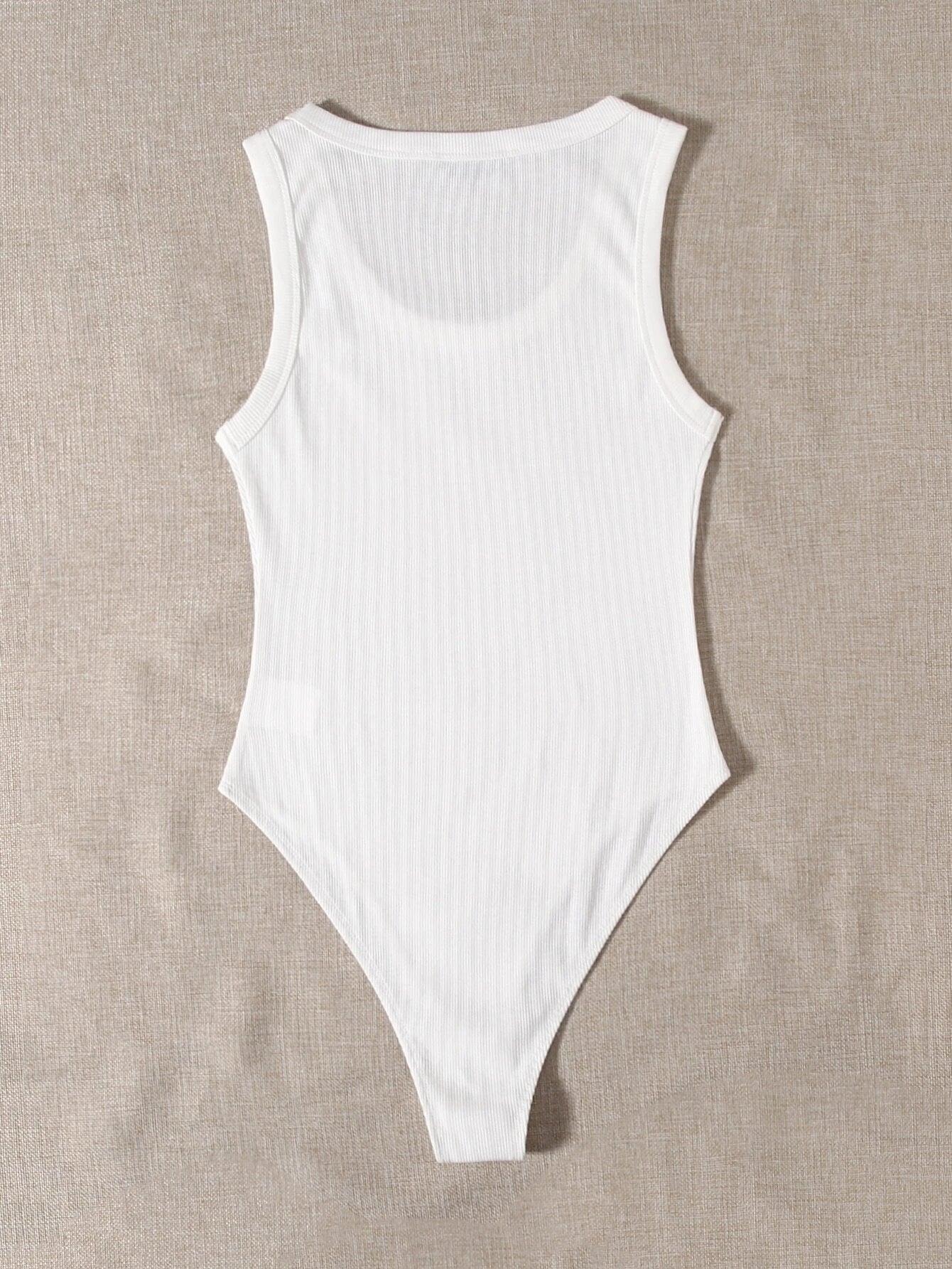 Scoop Neckline Solid Colored Bodysuit-Comfy Jumpsuits