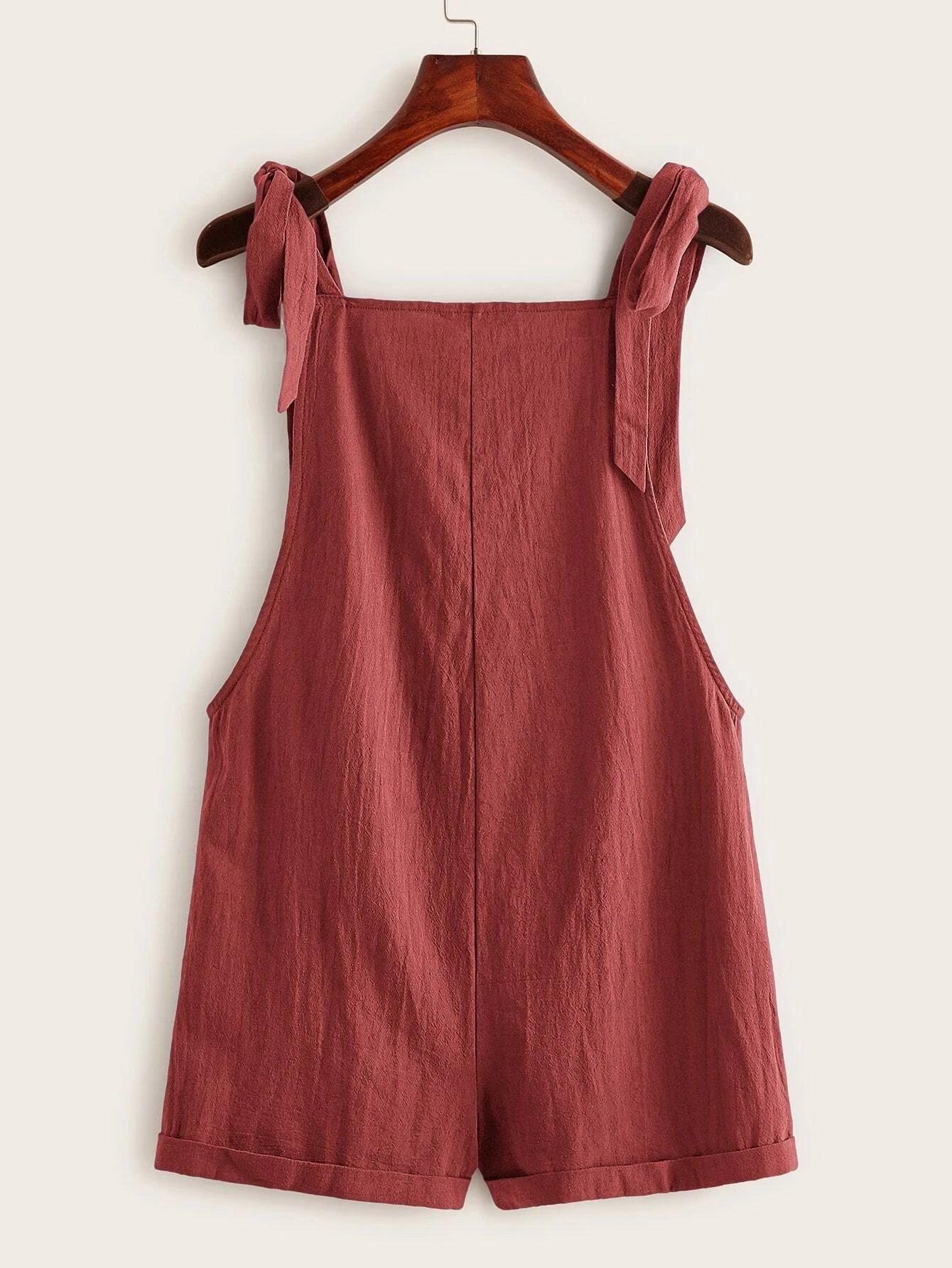 Pocket Patched Pinafore Romper-Comfy Jumpsuits