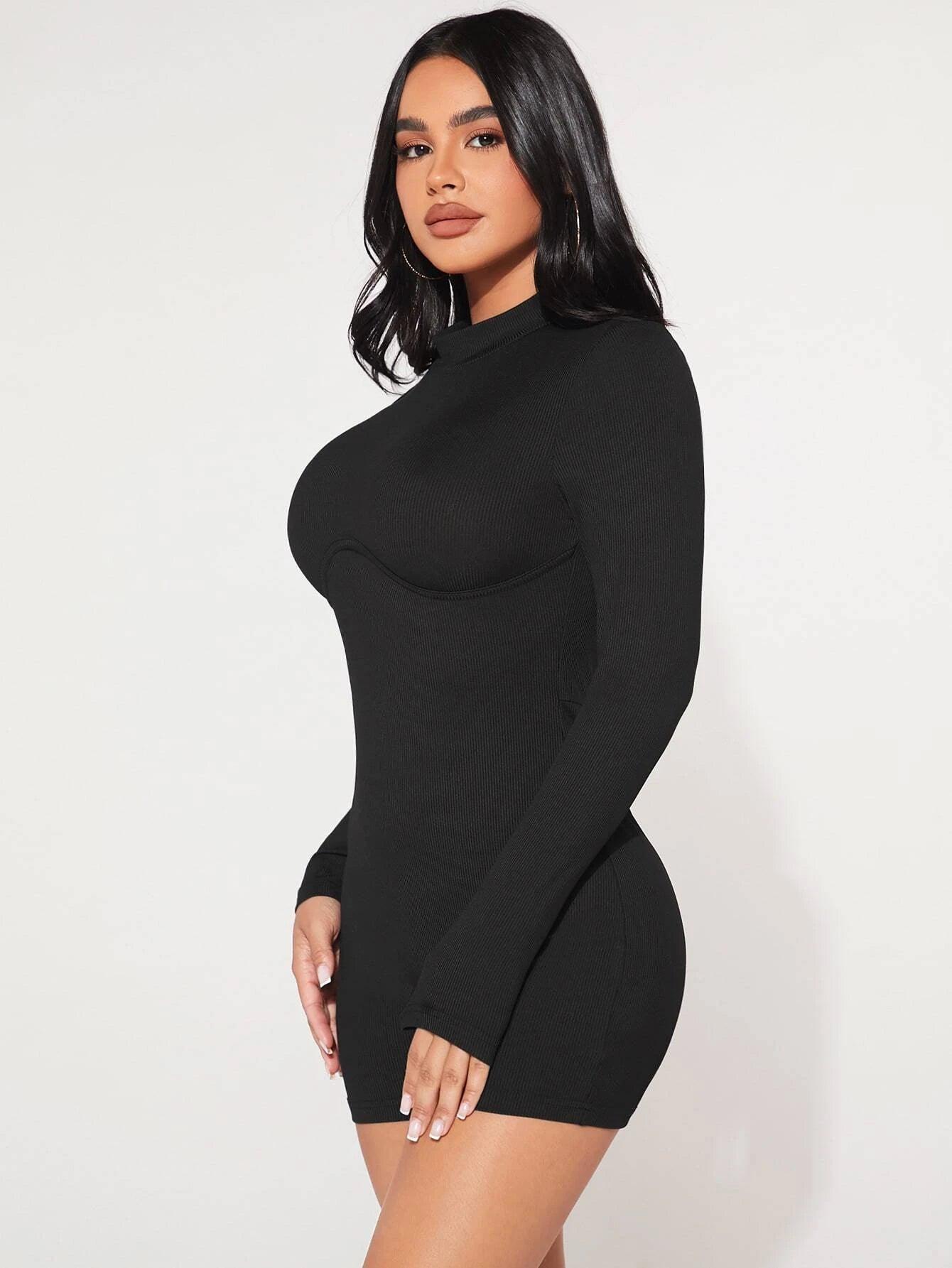 Collar Rib Knit Romper-Comfy Jumpsuits