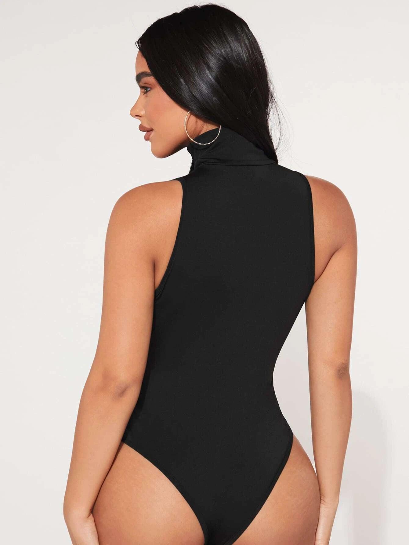 High Neck Solid Tank Bodysuit-Comfy Jumpsuits