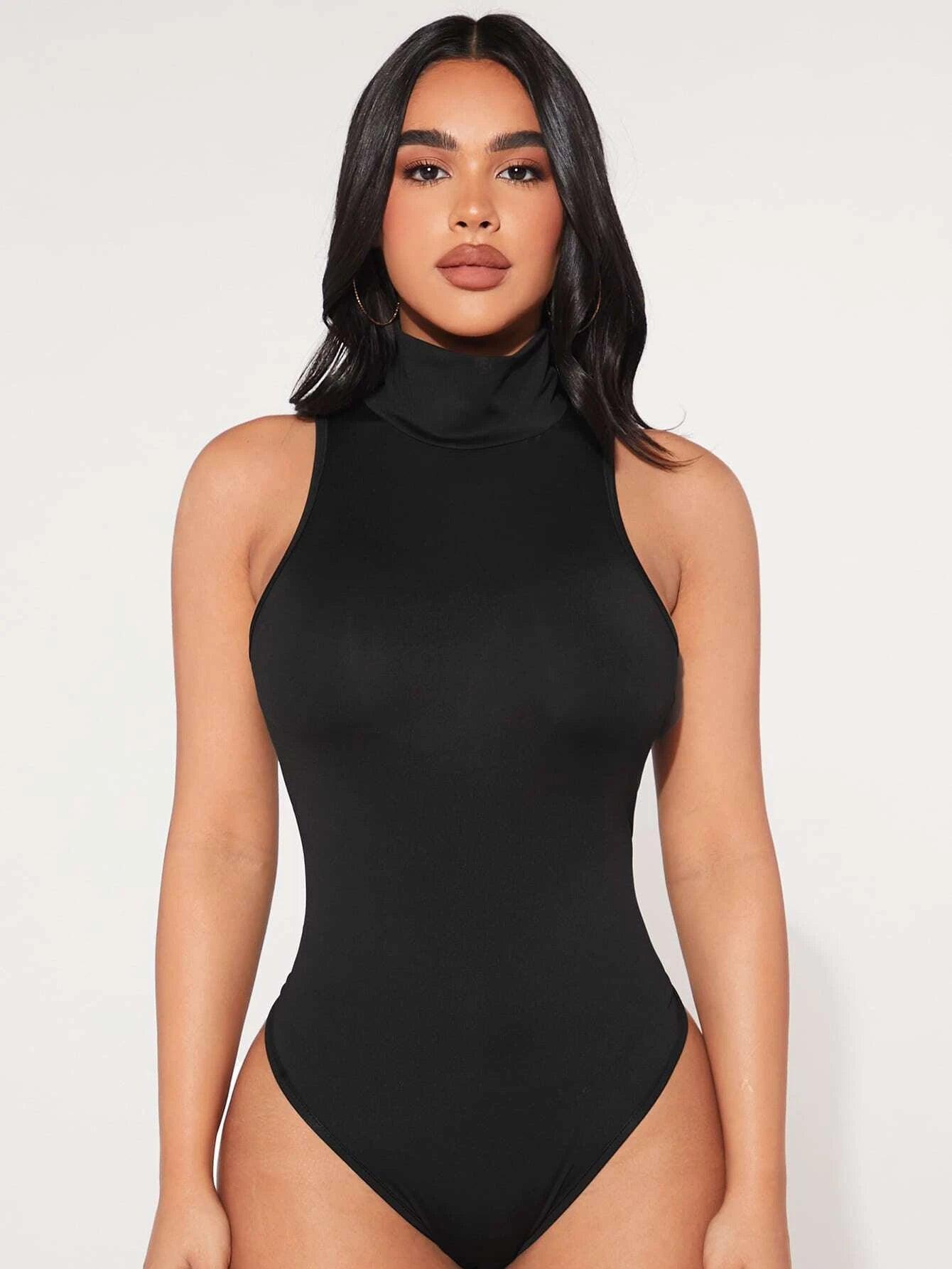 High Neck Solid Tank Bodysuit-Comfy Jumpsuits