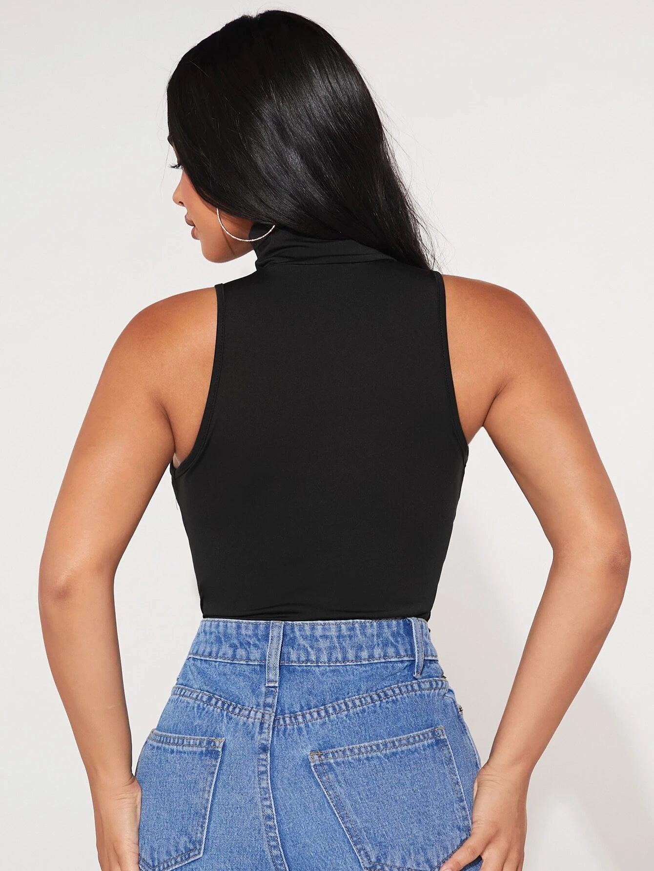 High Neck Solid Tank Bodysuit-Comfy Jumpsuits
