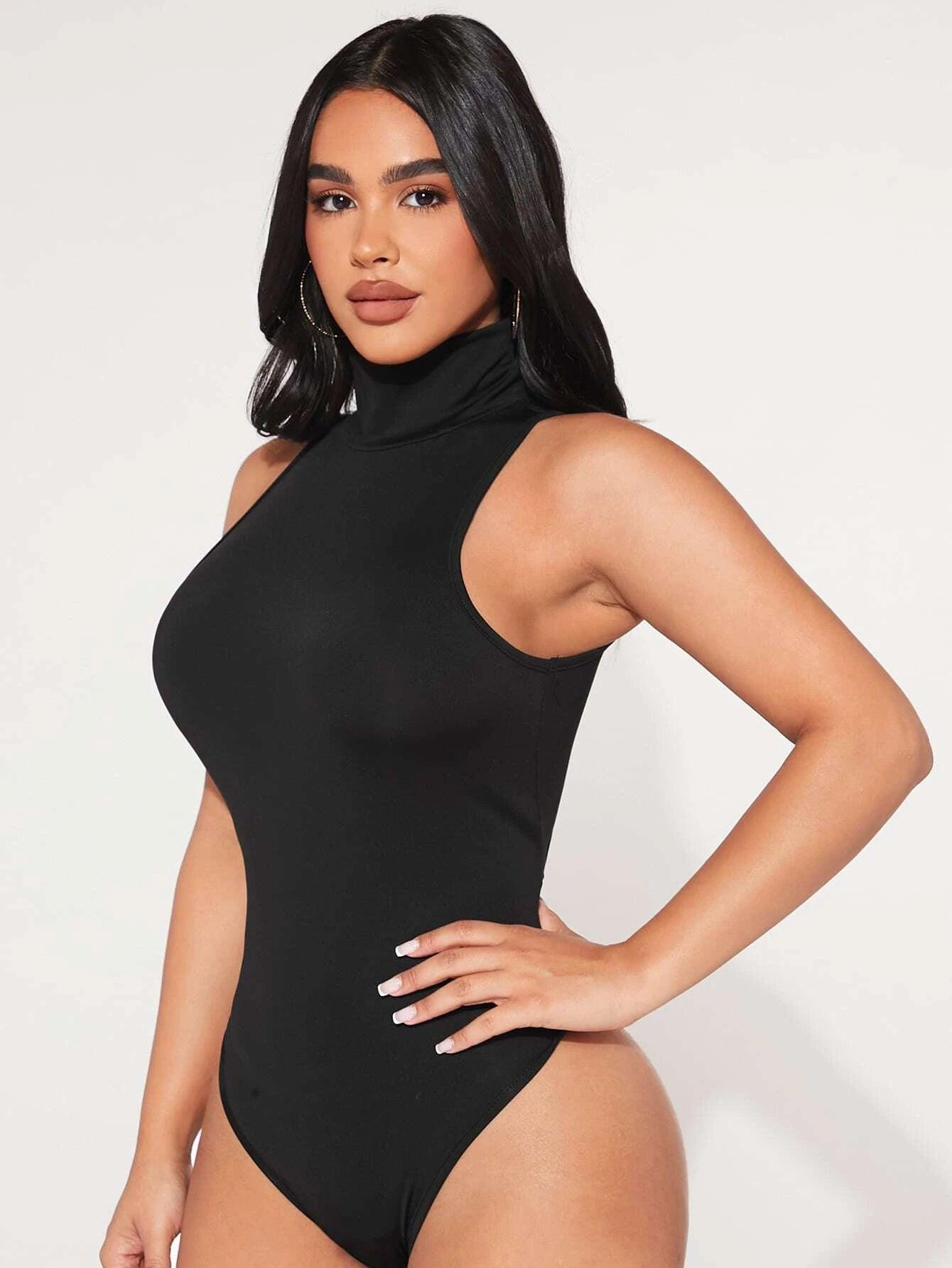 High Neck Solid Tank Bodysuit-Comfy Jumpsuits