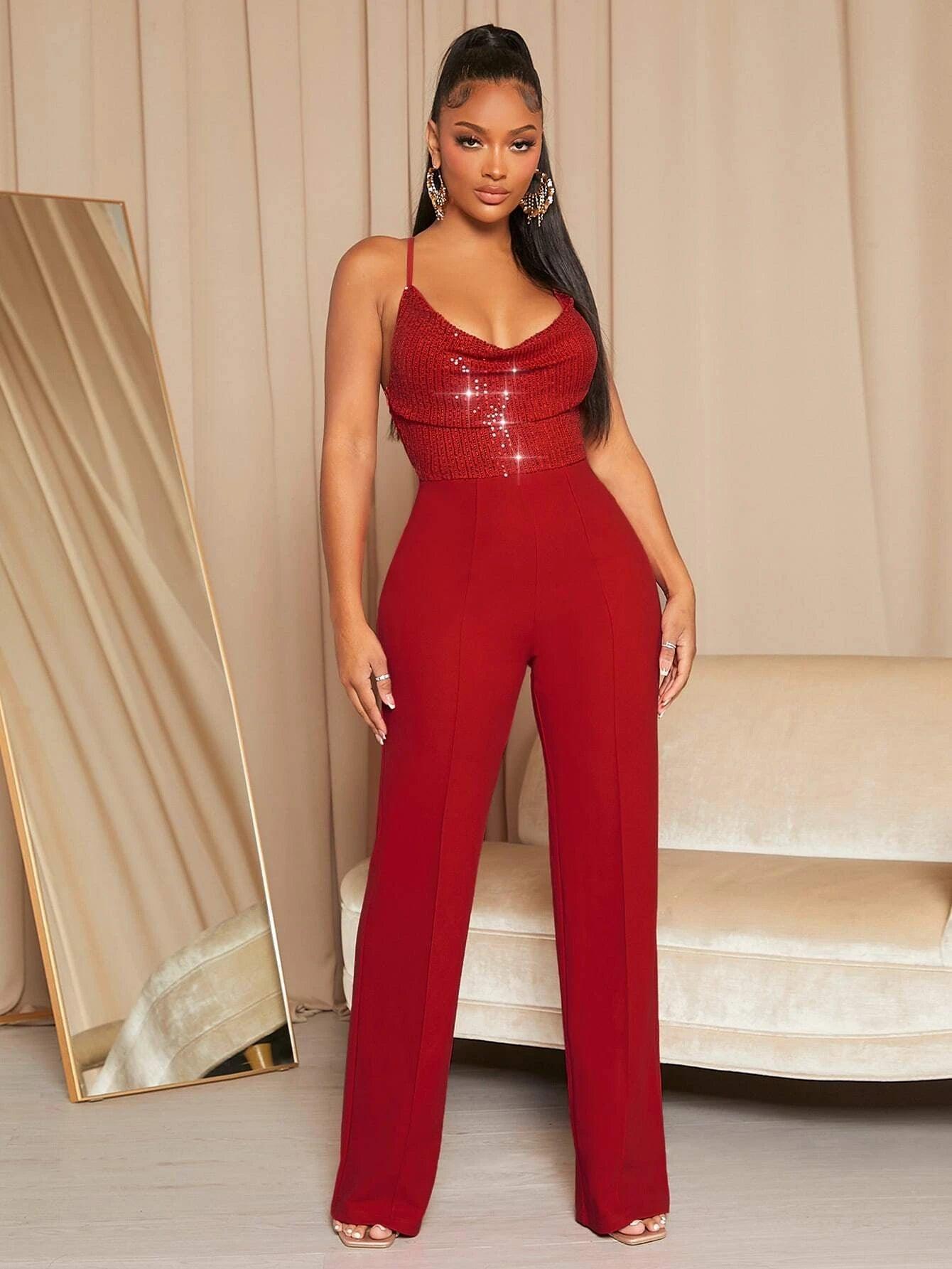Draped Neckline Cami Jumpsuit-Comfy Jumpsuits