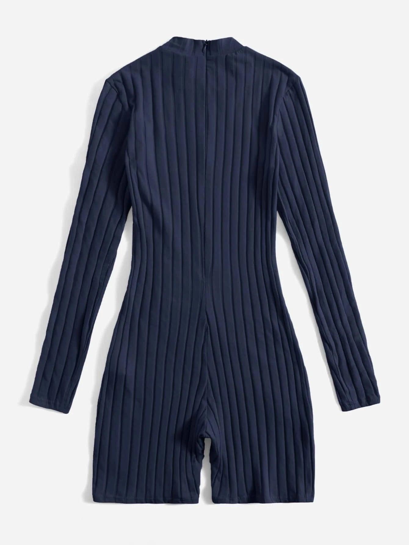 Mock Neck Ribbed Knit Romper-Comfy Jumpsuits