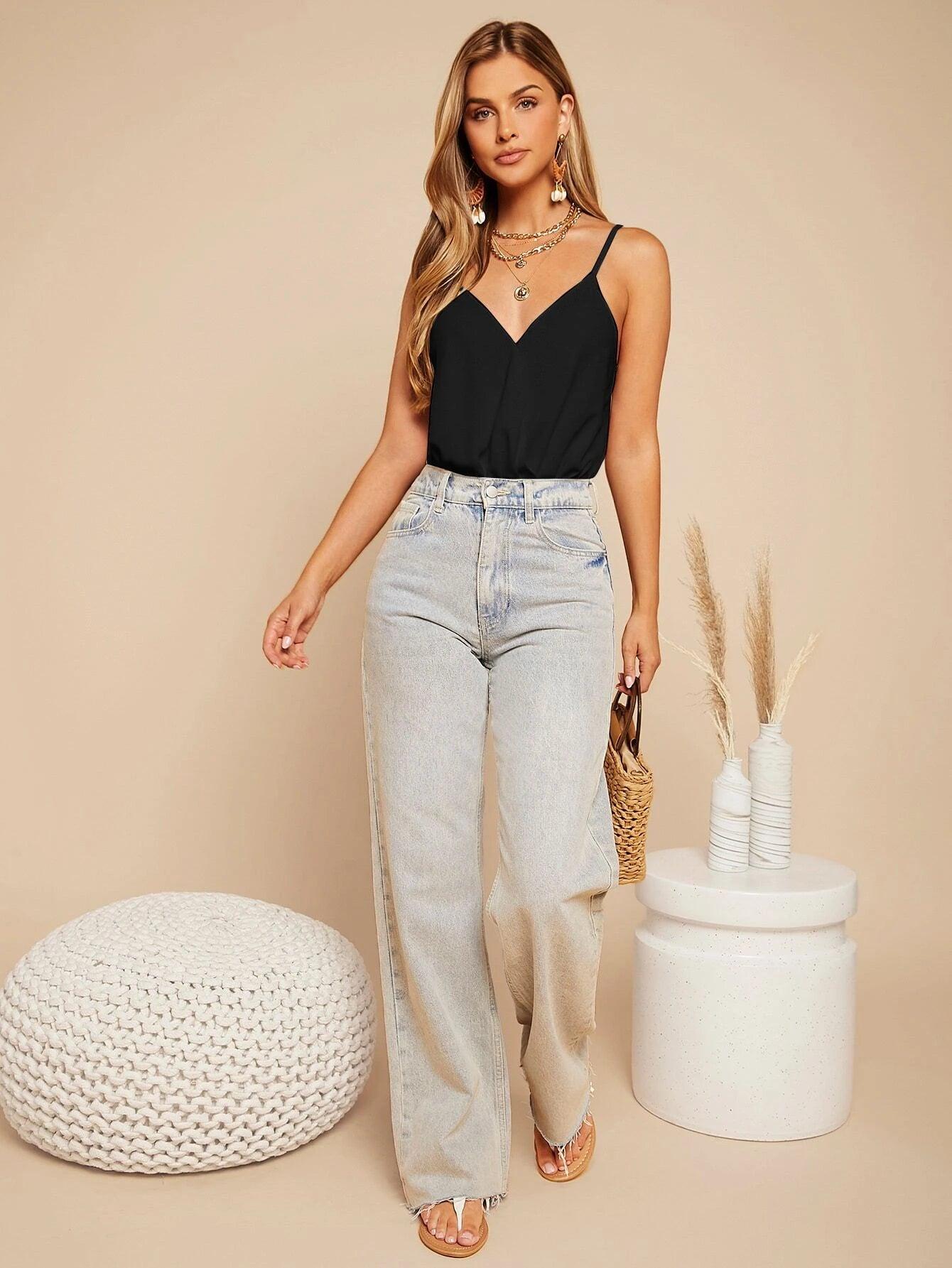 Sleeveless Polyester Cami Bodysuit-Comfy Jumpsuits