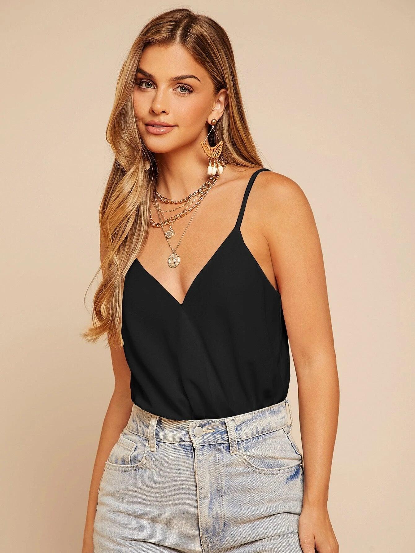 Sleeveless Polyester Cami Bodysuit-Comfy Jumpsuits