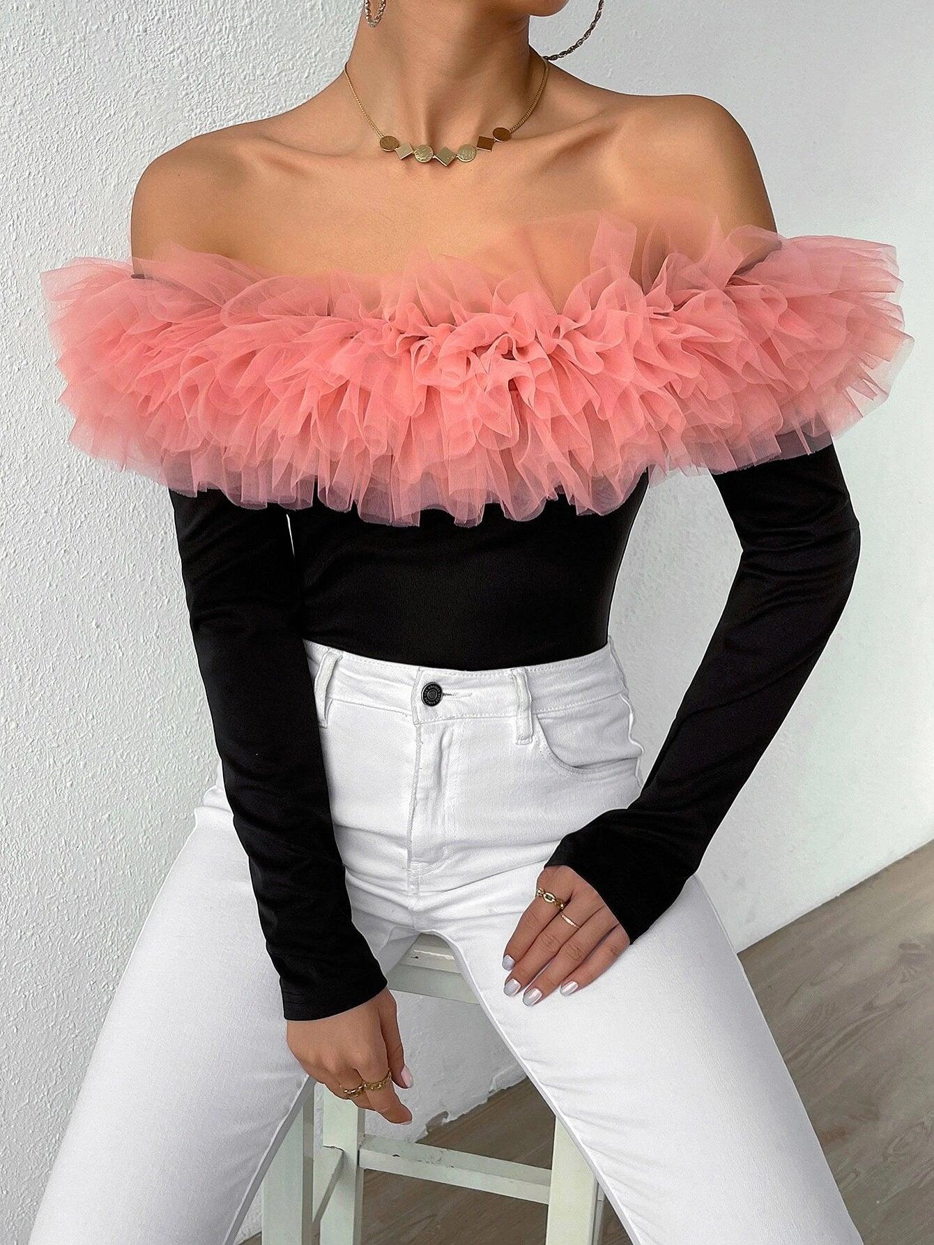 Ruffle Off Shoulder Bodysuit-Comfy Jumpsuits
