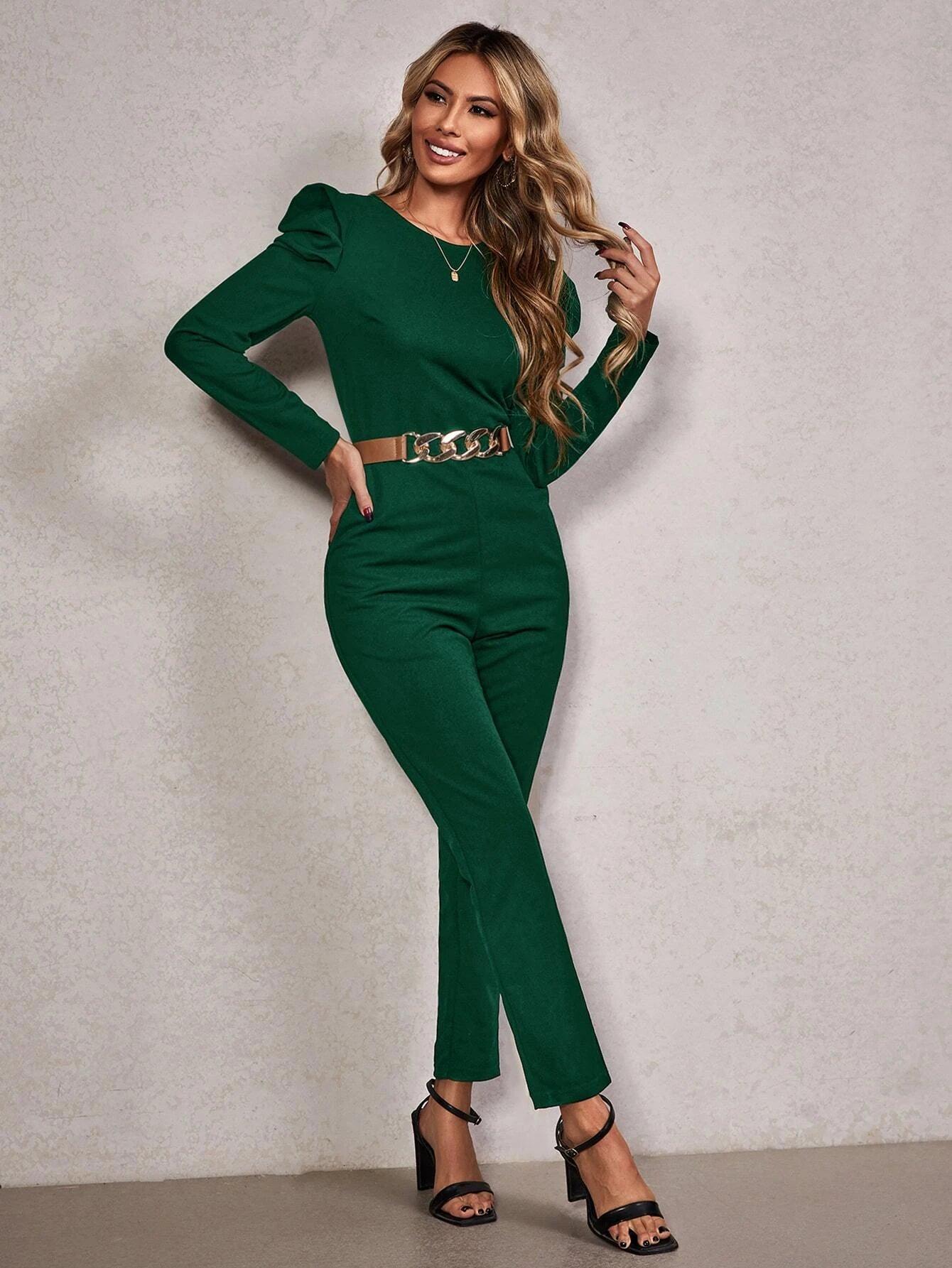 Zip Back Puff Sleeve Jumpsuit Without Belt-Comfy Jumpsuits