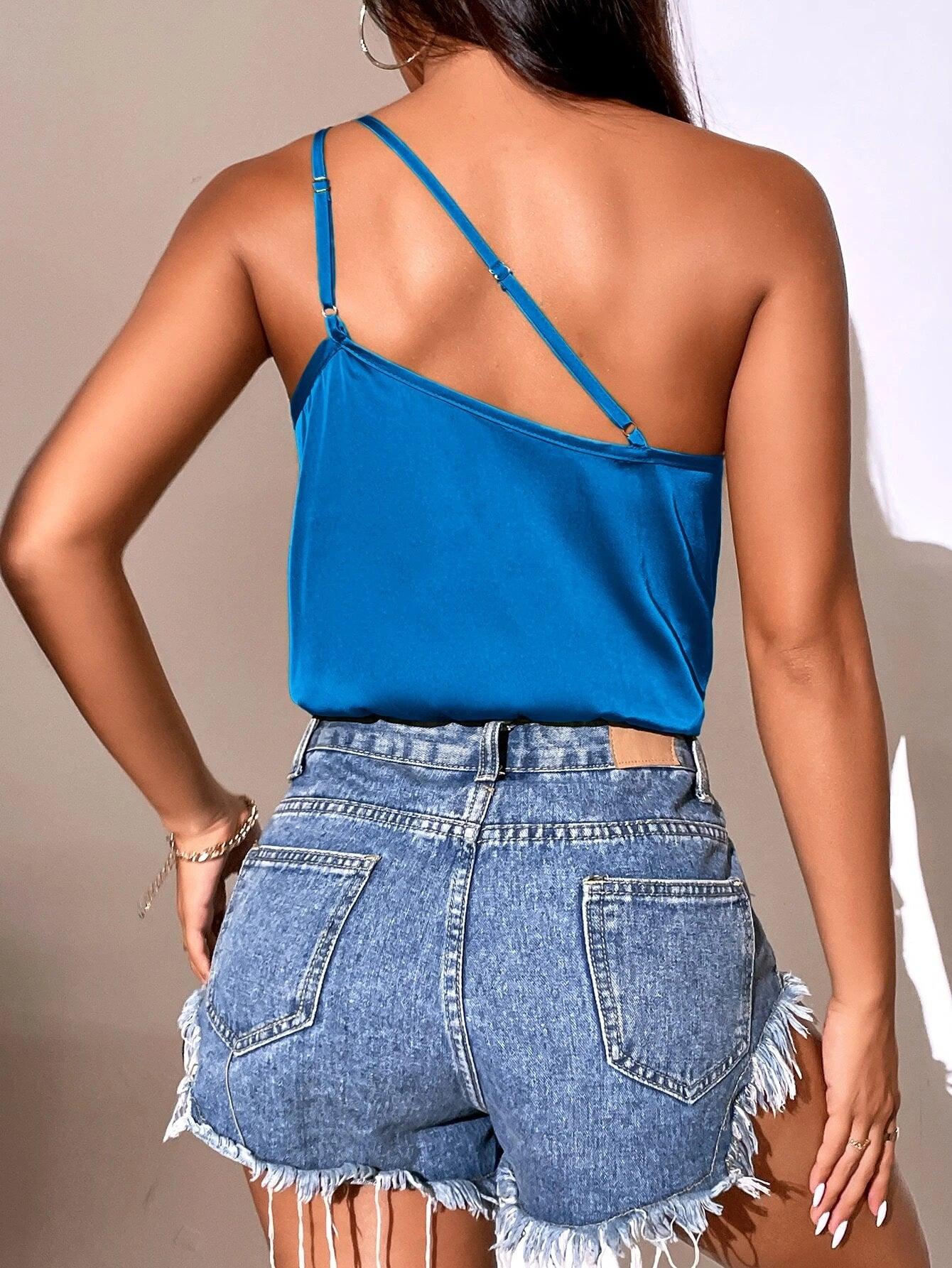 One Shoulder Draped Bodysuit-Comfy Jumpsuits