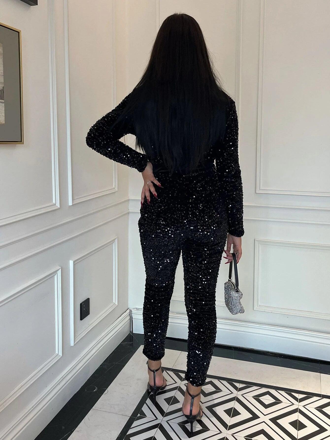 Long Sleeve Sequin Jumpsuit-Comfy Jumpsuits