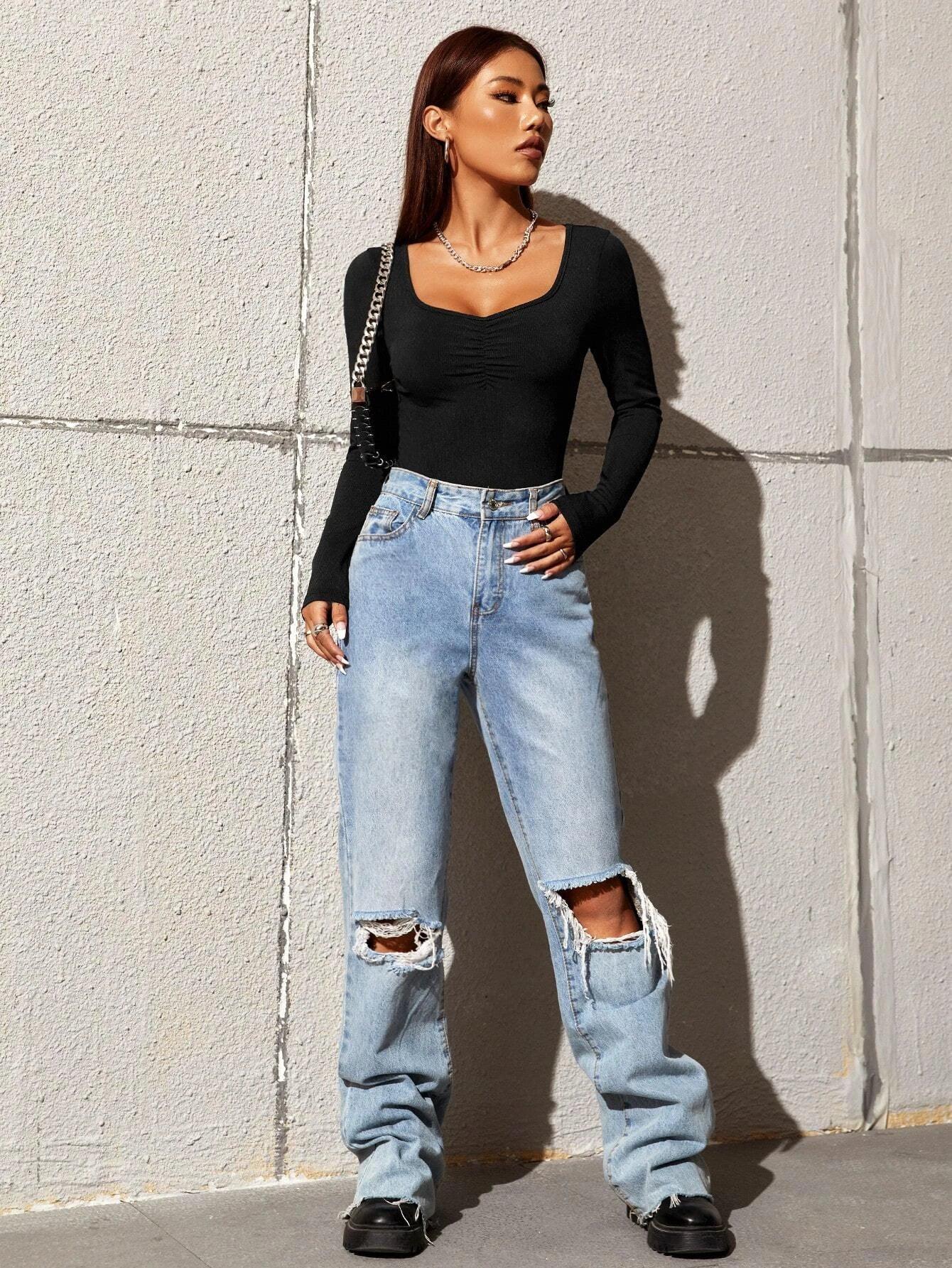 Solid Colored Slim Fit Bodysuit-Comfy Jumpsuits