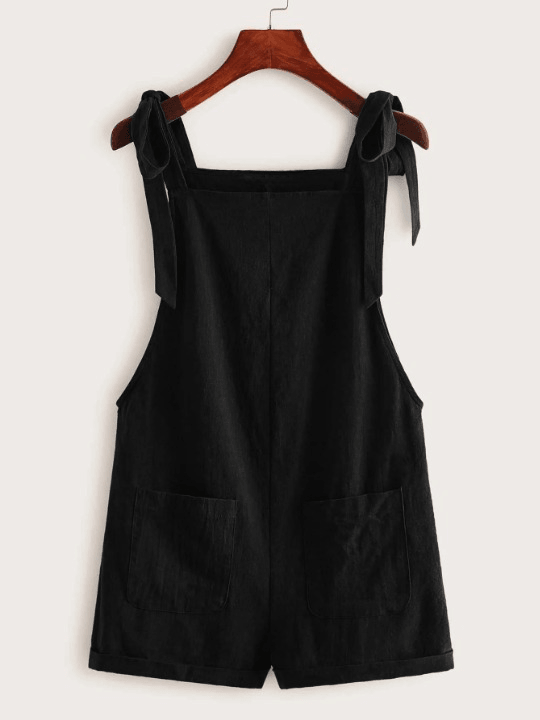 Knot Strap Pocket Patched Pinafore Romper-Comfy Jumpsuits