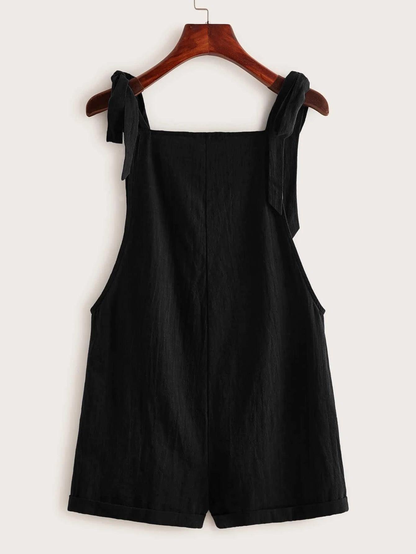 Knot Strap Pocket Patched Pinafore Romper-Comfy Jumpsuits