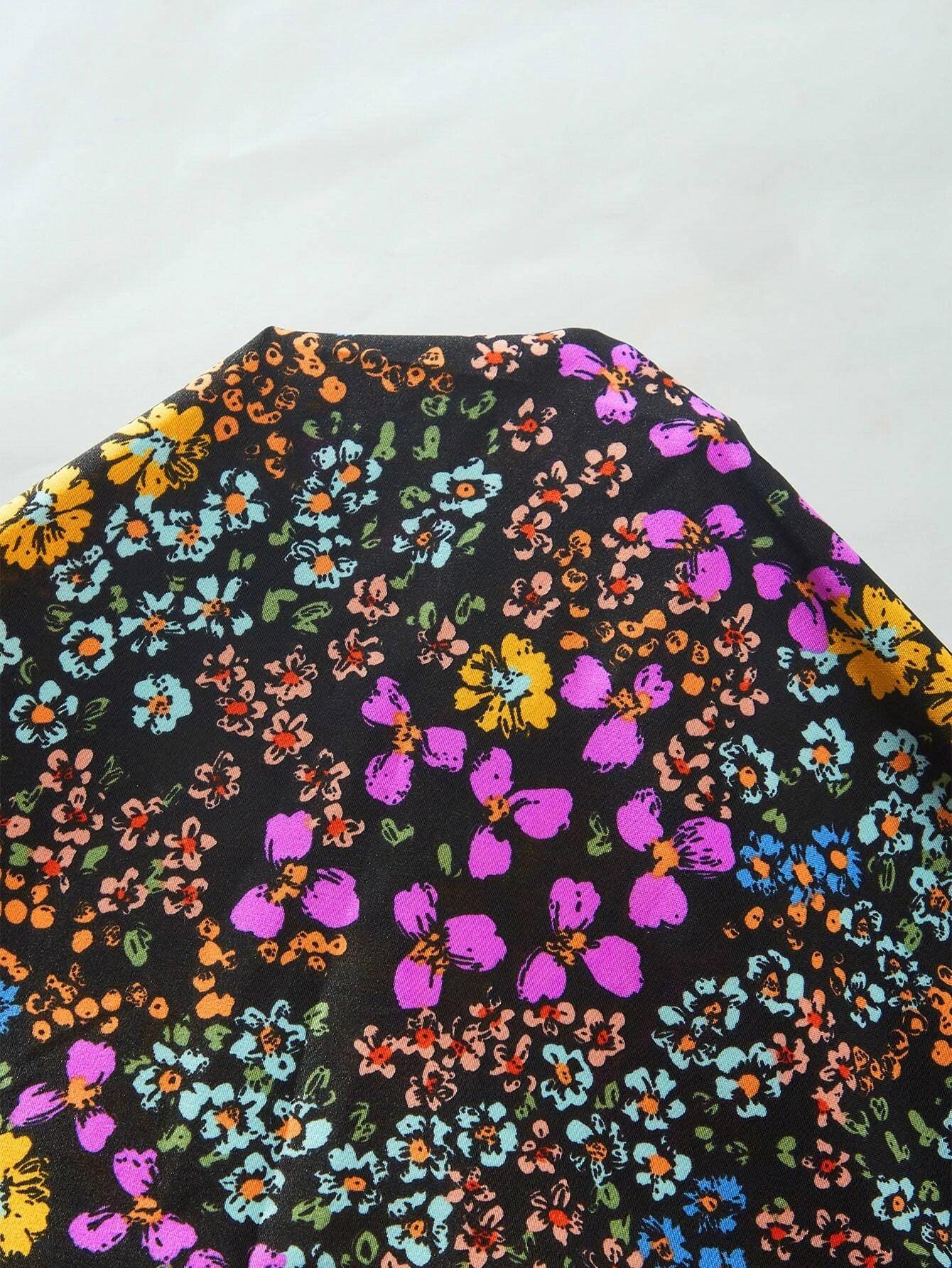 Allover Floral Print Butterfly Sleeve Romper-Comfy Jumpsuits