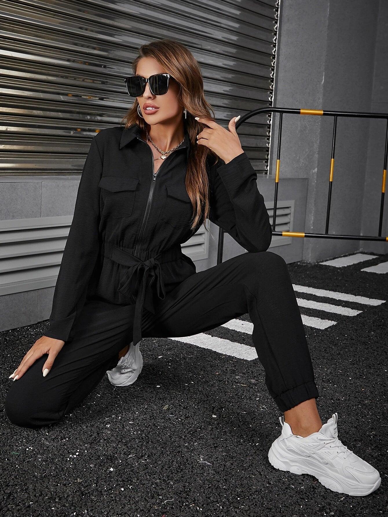 Flap Pocket Knot Front Jumpsuit-Comfy Jumpsuits