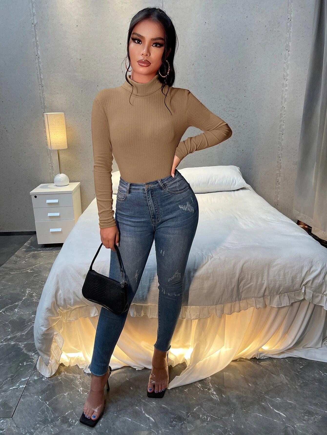 Mock Neck Bodysuit-Comfy Jumpsuits