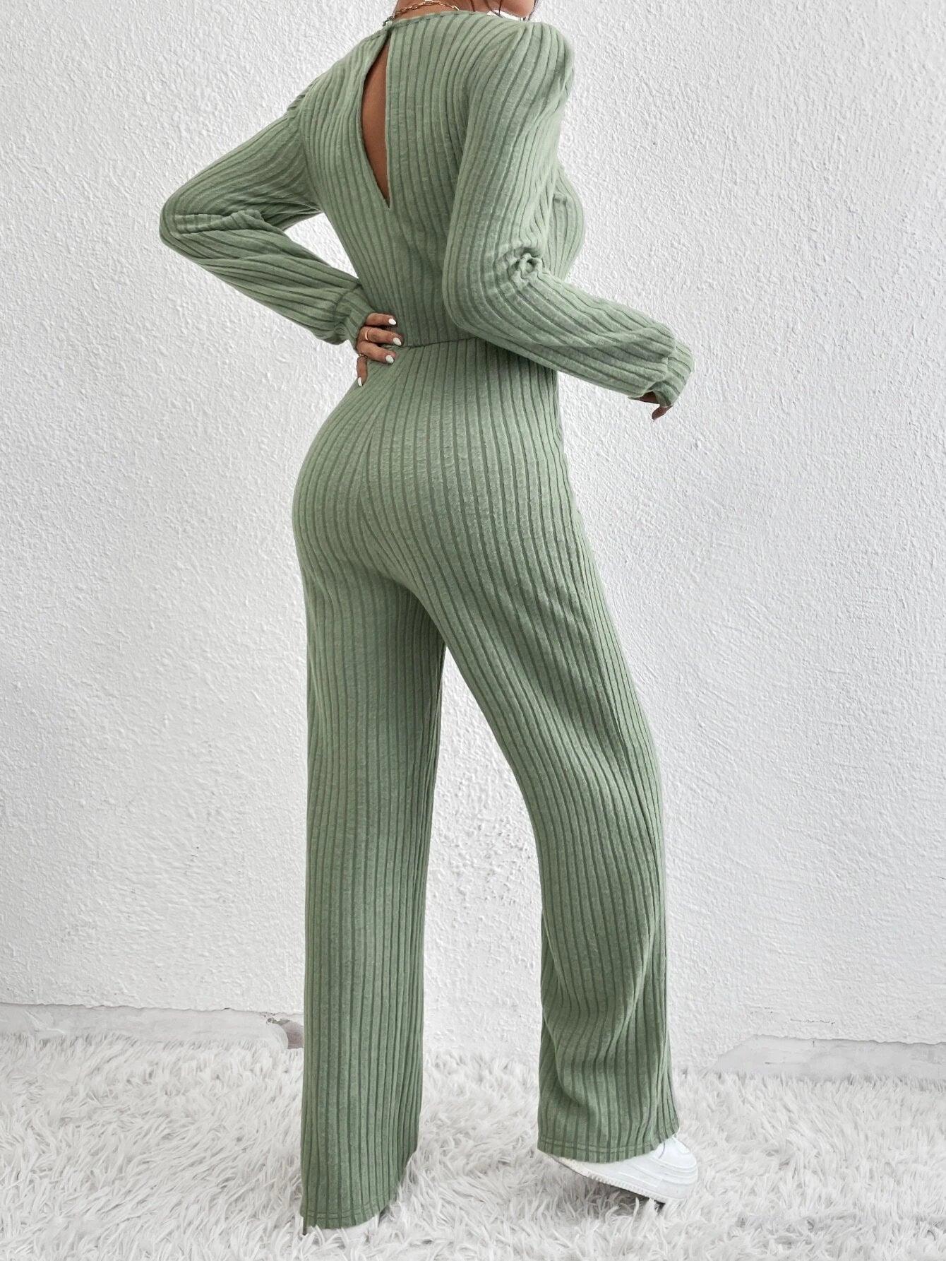 Scoop Neck Long Sleeve Jumpsuit-Comfy Jumpsuits