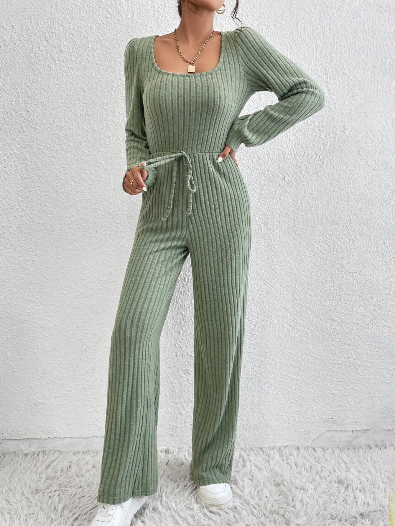 Scoop Neck Long Sleeve Jumpsuit-Comfy Jumpsuits