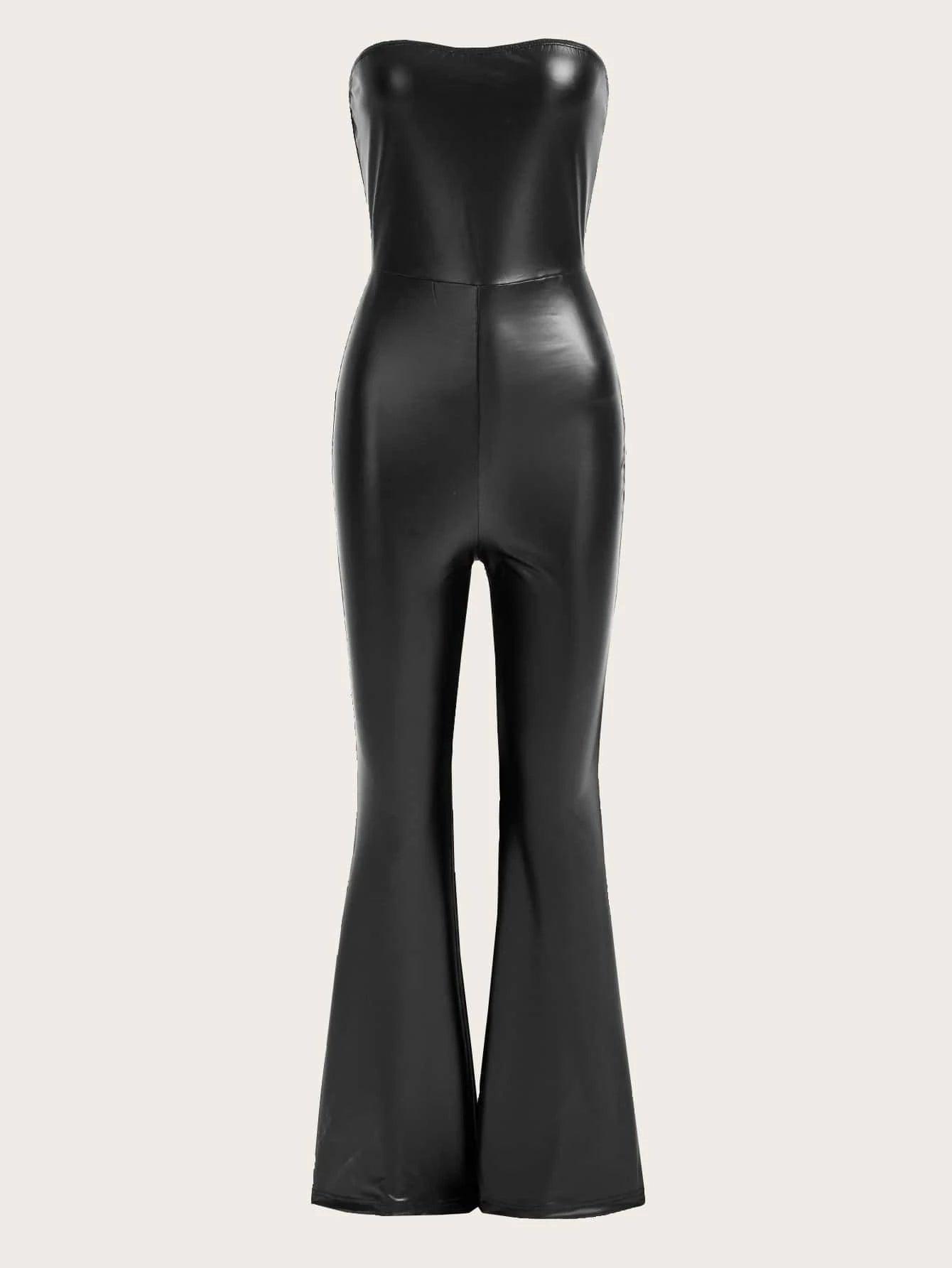 Leather Tube Jumpsuit-Comfy Jumpsuits