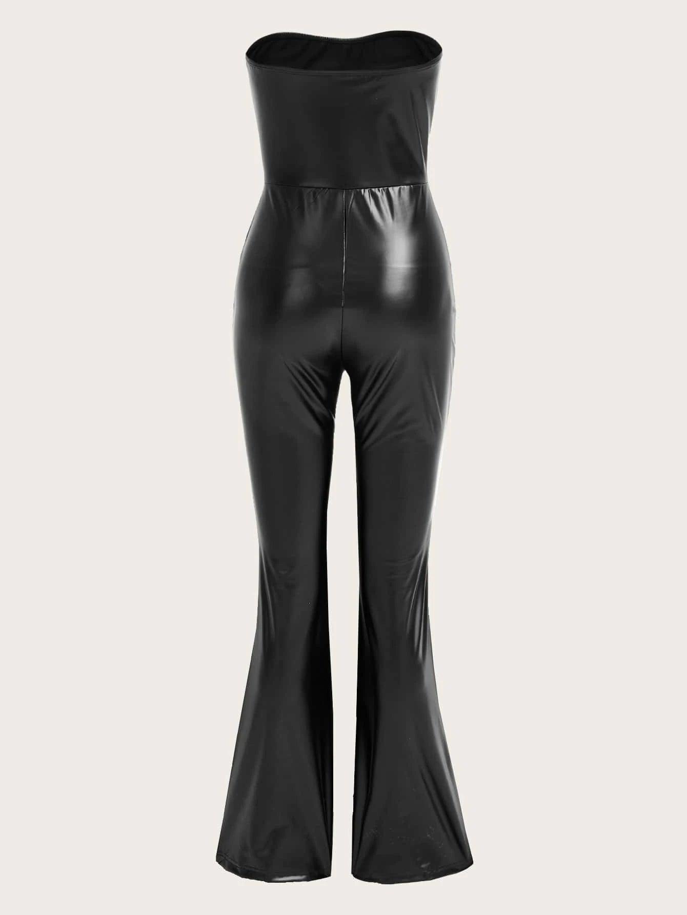 Leather Tube Jumpsuit-Comfy Jumpsuits