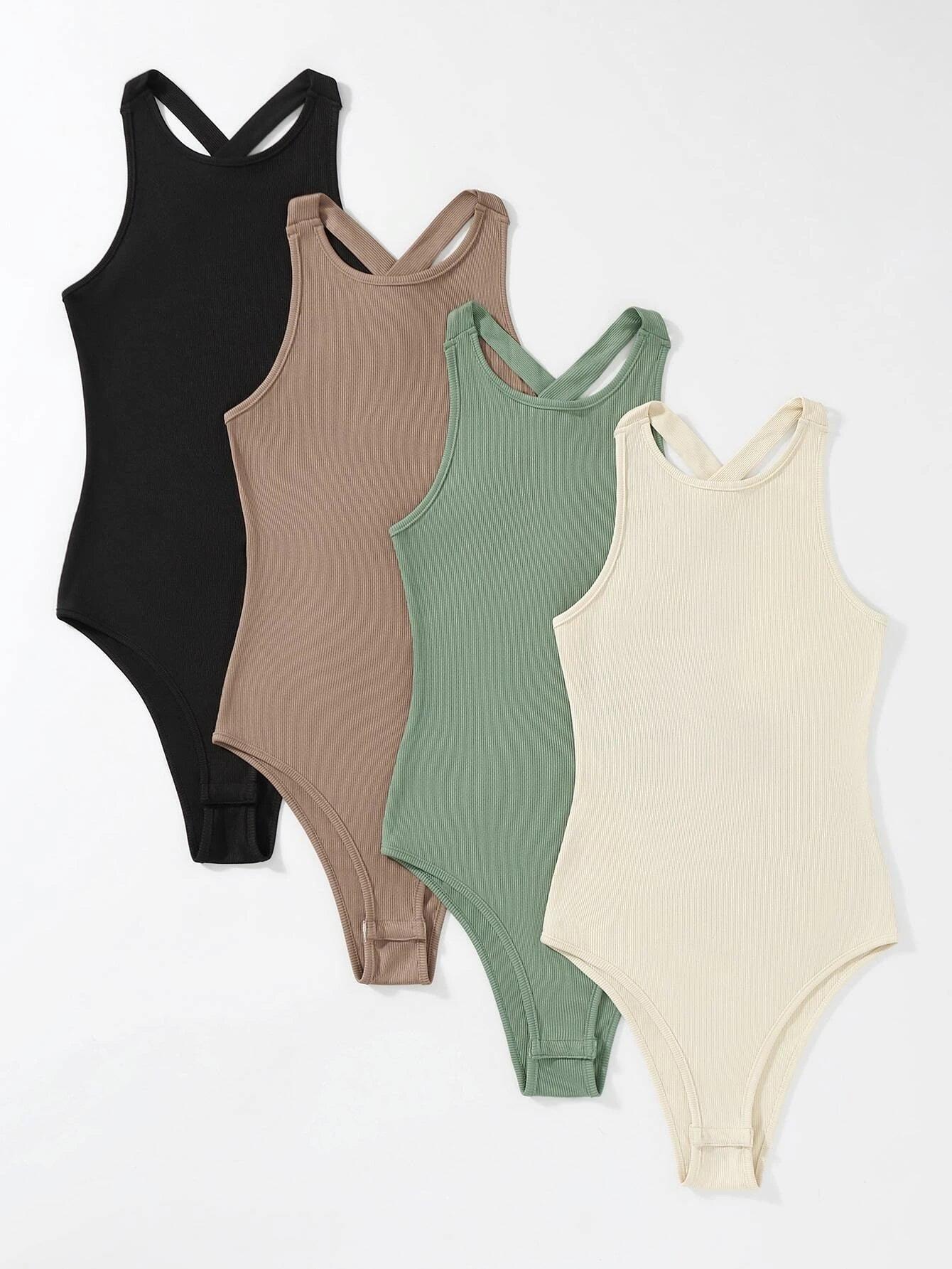 4 Pieces Rib Knit Bodysuit-Comfy Jumpsuits