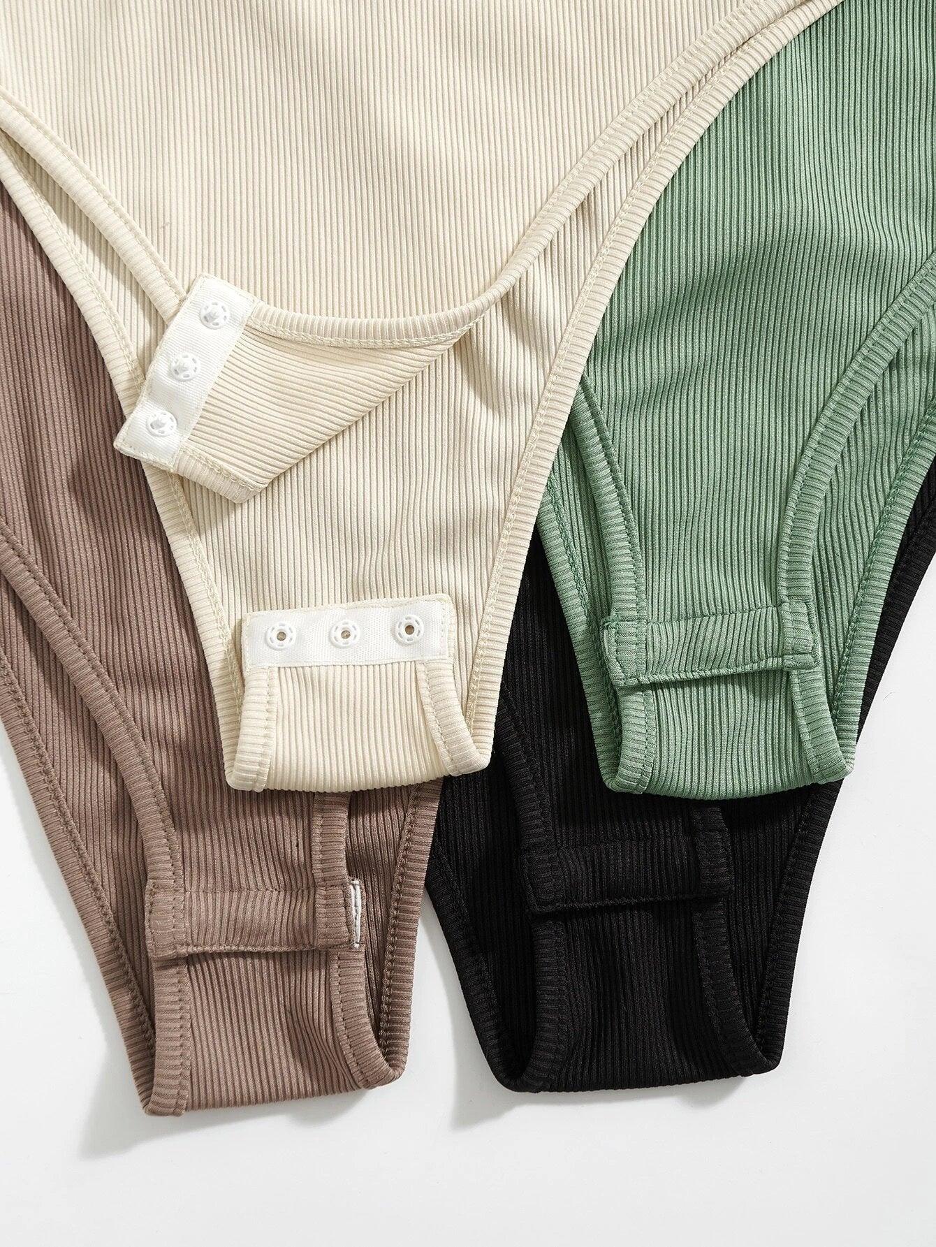 4 Pieces Rib Knit Bodysuit-Comfy Jumpsuits