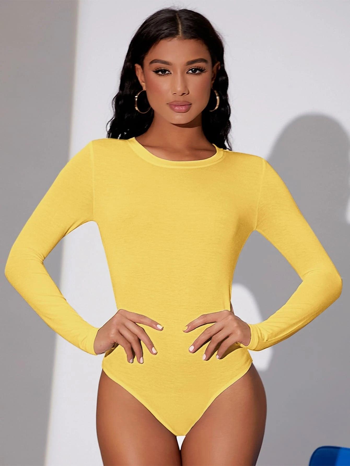 Solid Colored Long Sleeve Bodysuit-Comfy Jumpsuits