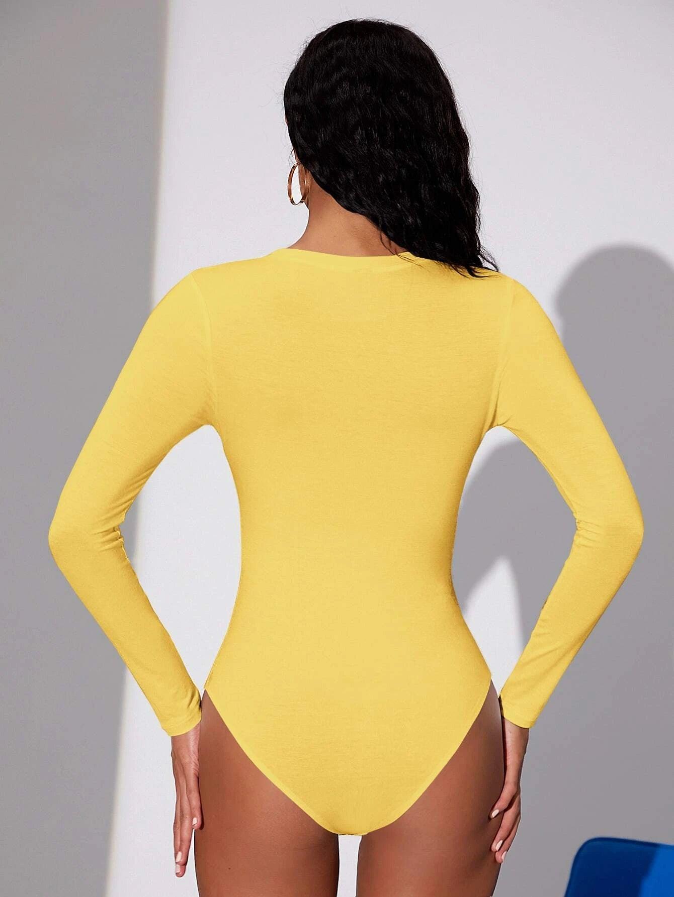 Solid Colored Long Sleeve Bodysuit-Comfy Jumpsuits