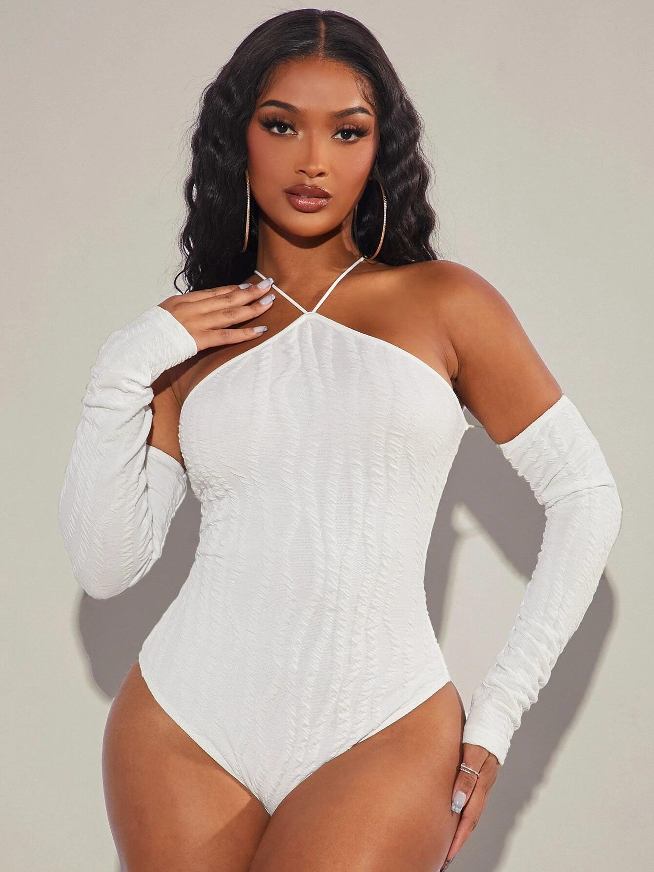 Halter Neck Cut Out Bodysuit-Comfy Jumpsuits