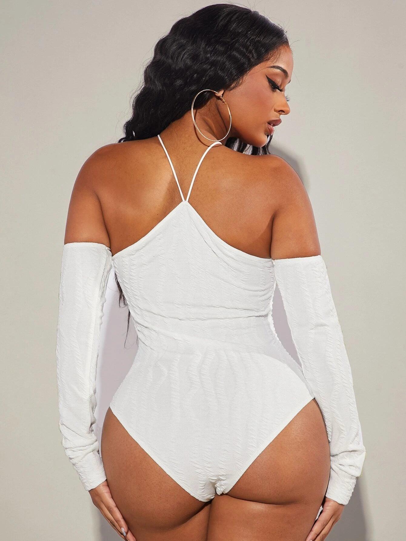 Halter Neck Cut Out Bodysuit-Comfy Jumpsuits