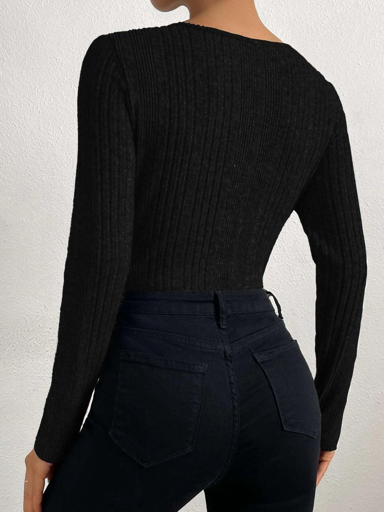 Button Ribbed Knit Bodysuit-Comfy Jumpsuits