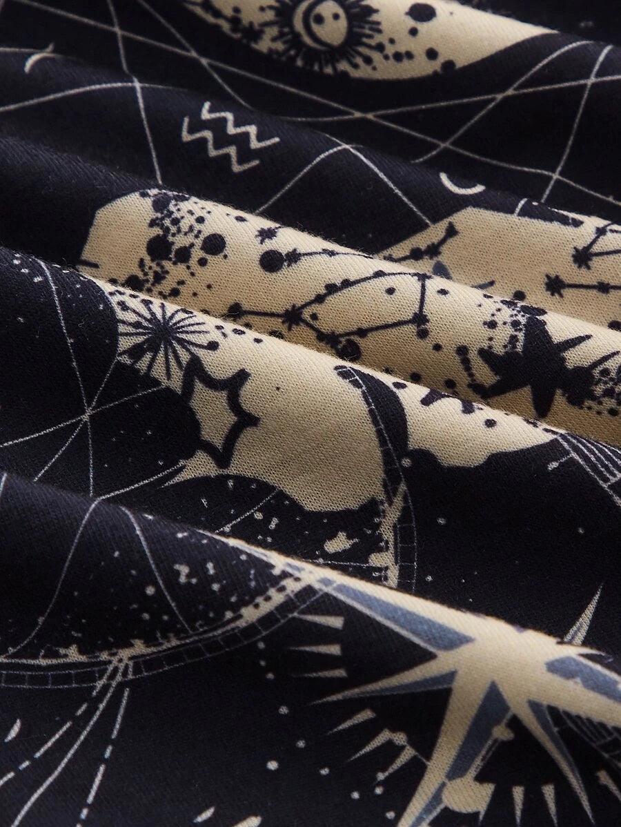 Closed Neck Moon Star Print Bodysuit-Comfy Jumpsuits