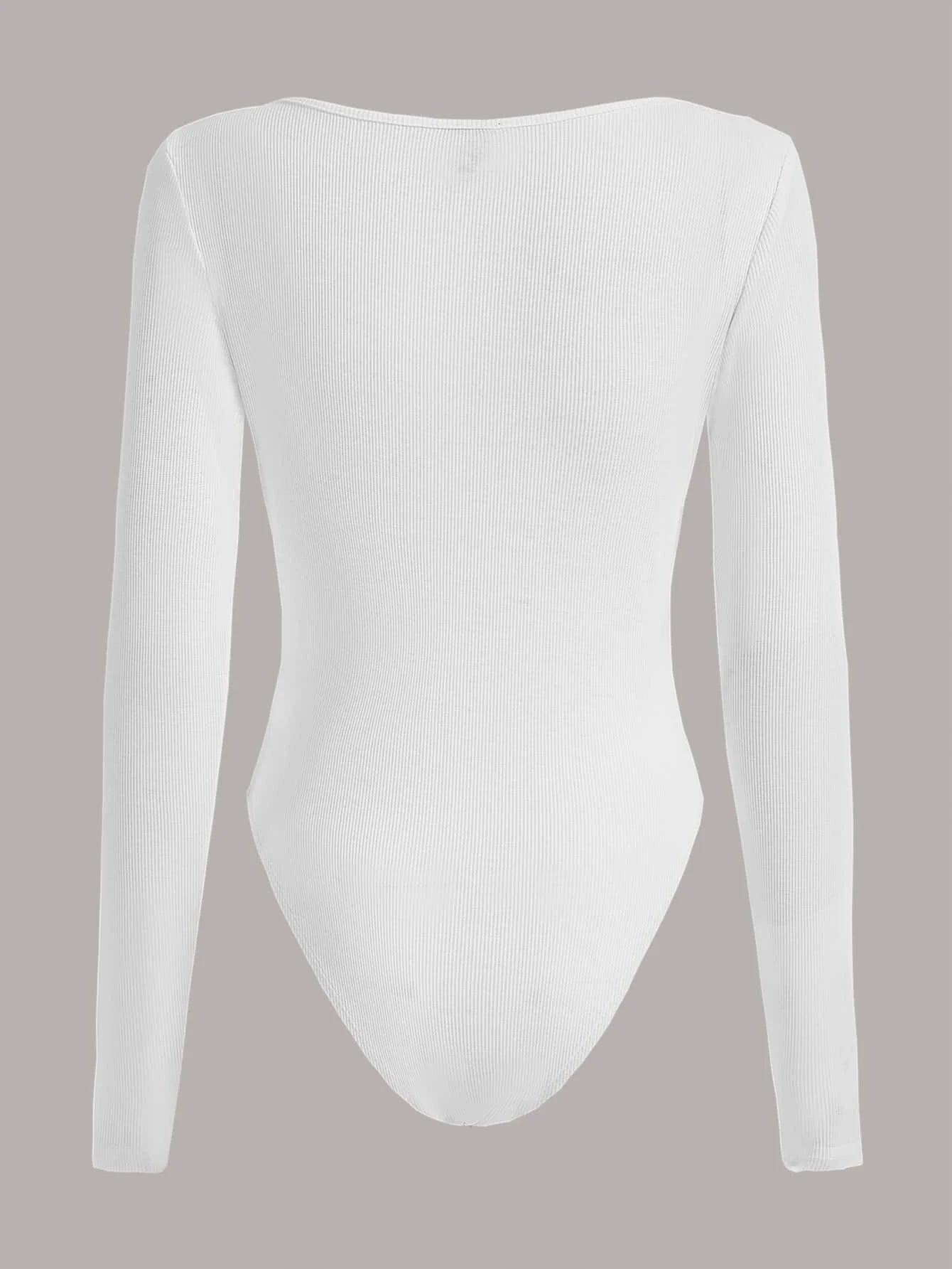 Ribbed Knit Half Button Bodysuit-Comfy Jumpsuits