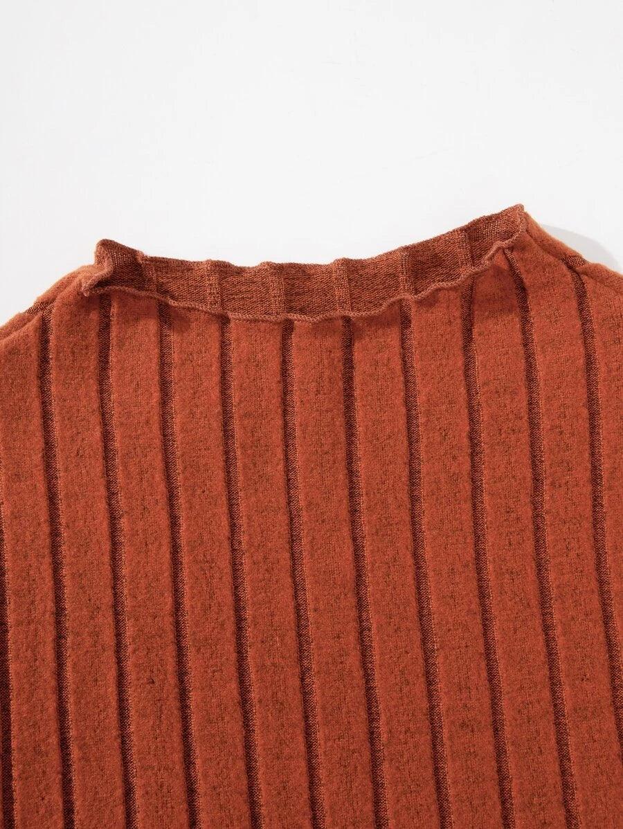 Mock Neck Ribbed Knit Plain Bodysuit-Comfy Jumpsuits