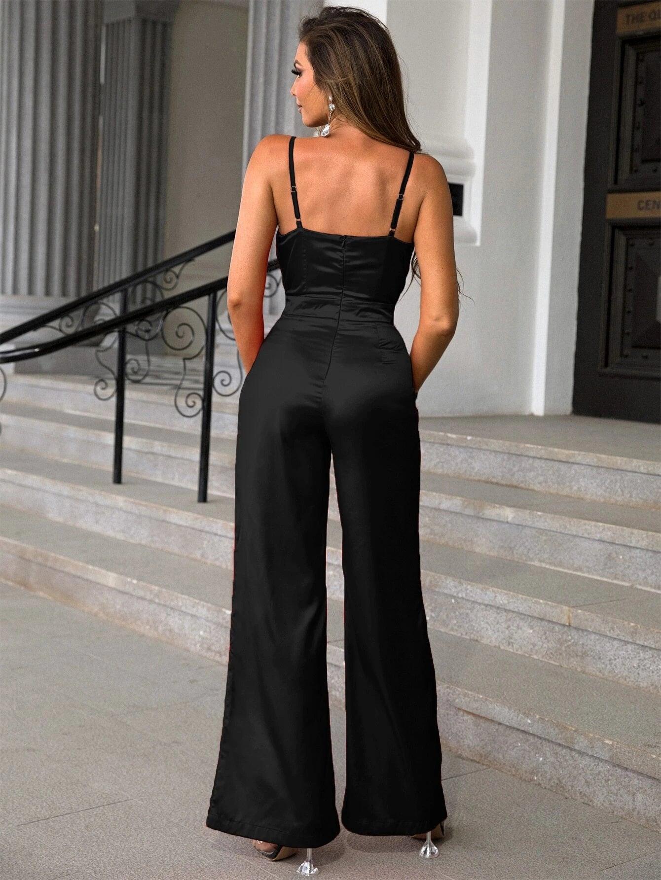 Flared Bottom Cami Jumpsuit-Comfy Jumpsuits