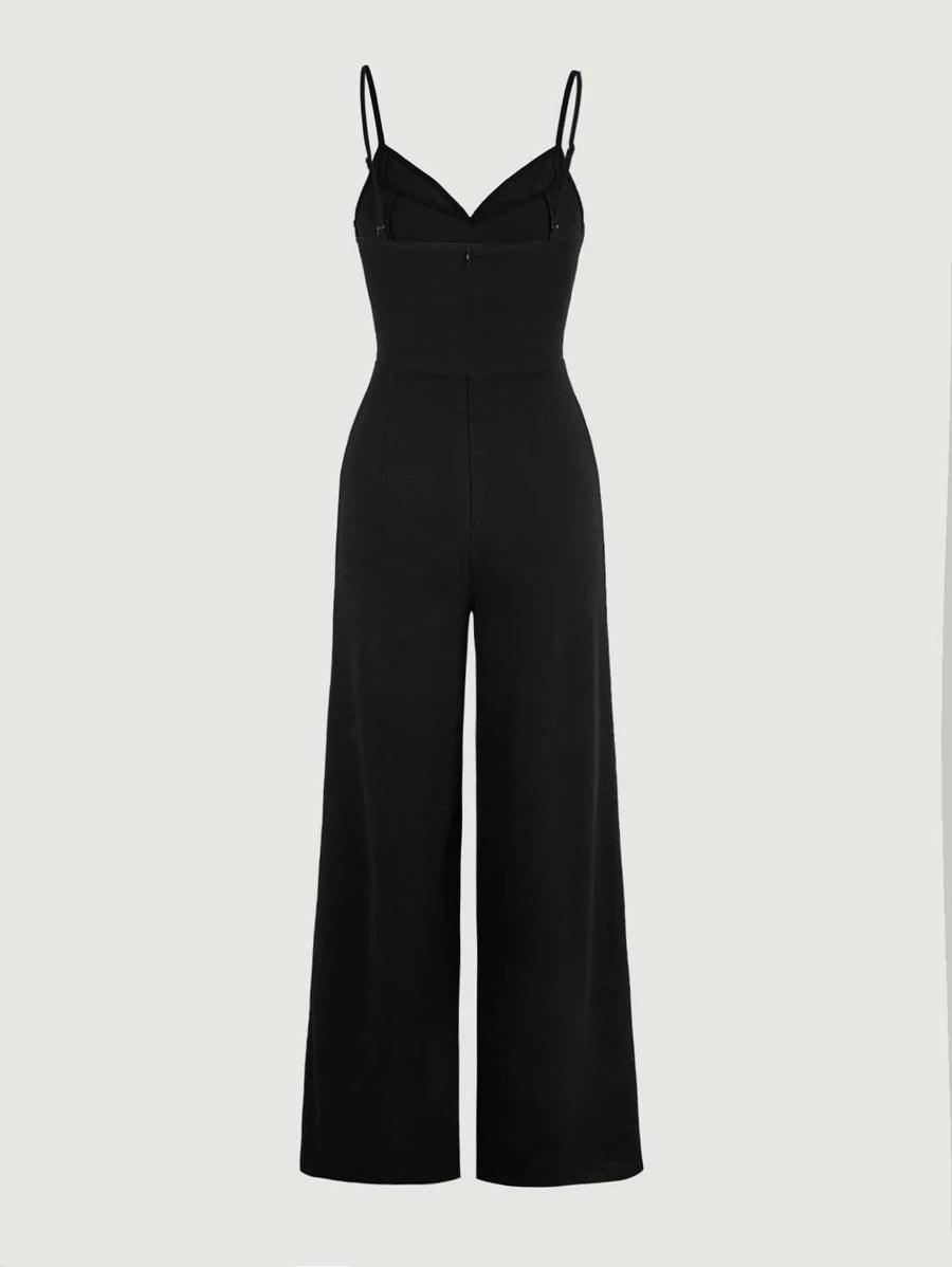 Solid Wrap Front Cami Jumpsuit-Comfy Jumpsuits
