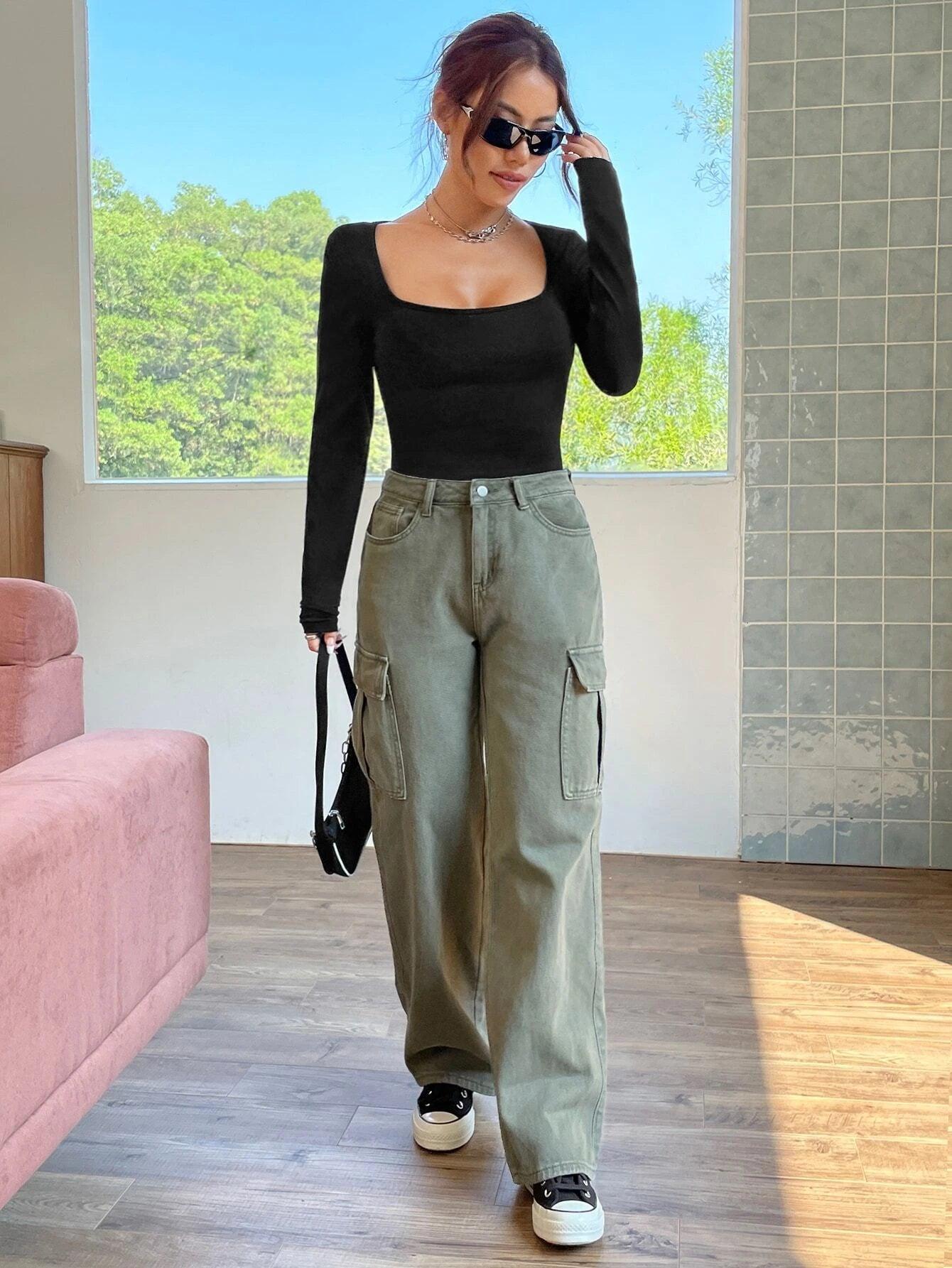 Square Neck Slim Fit Bodysuit-Comfy Jumpsuits